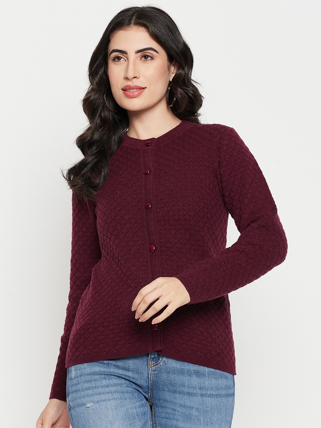 

Madame Self Design Open Knit Acrylic Cardigan, Burgundy