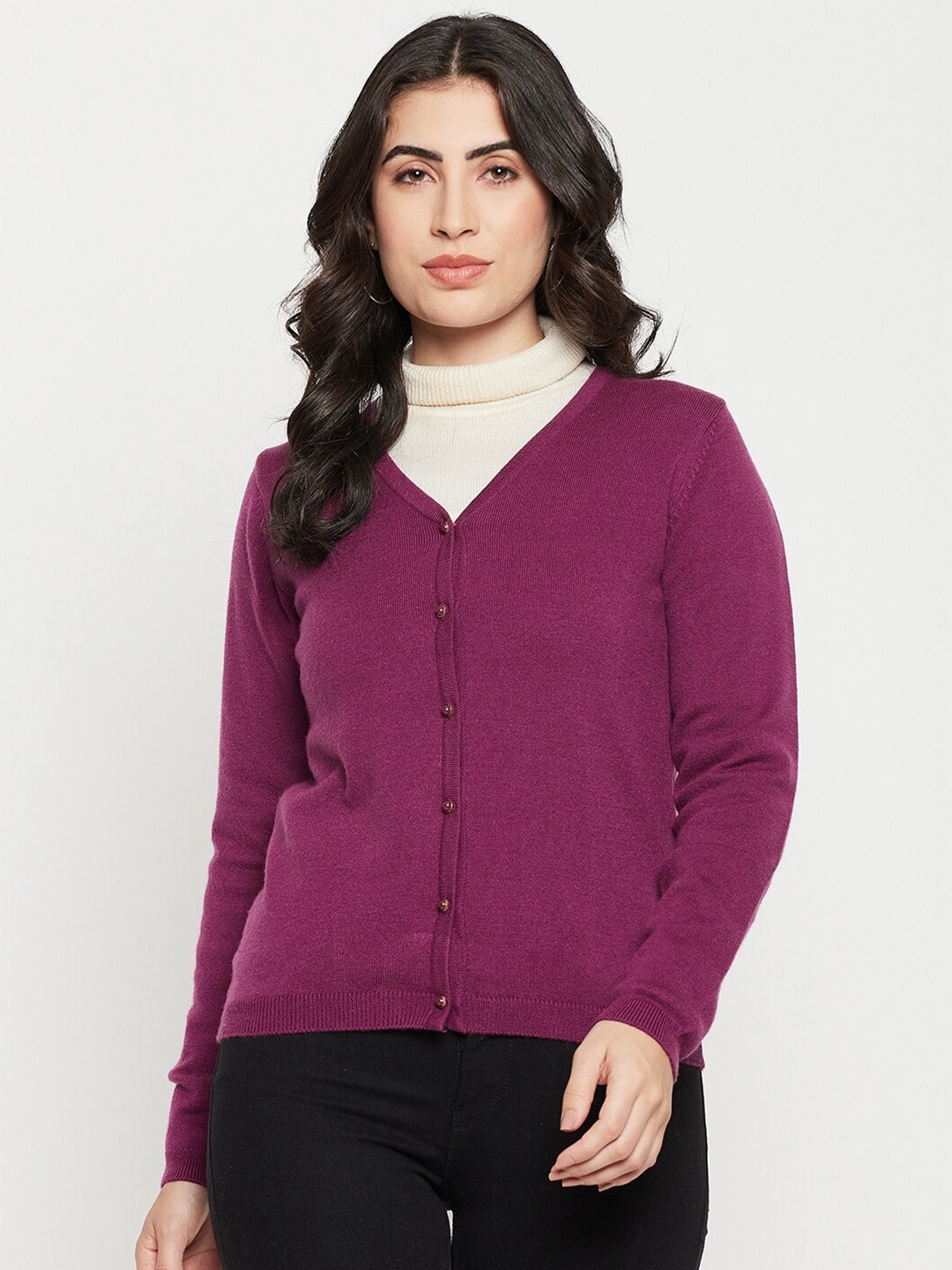 

Madame V-Neck Acrylic Cardigan, Purple