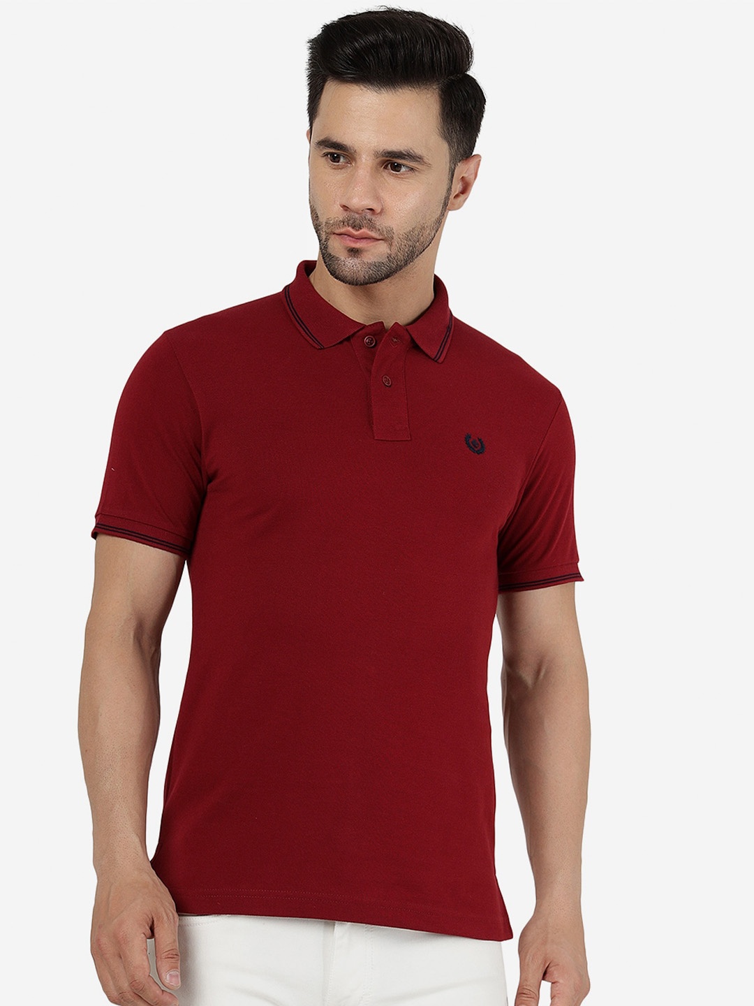 

Greenfibre Solid Polo Collar Slim Fit Casual T-shirt, Maroon