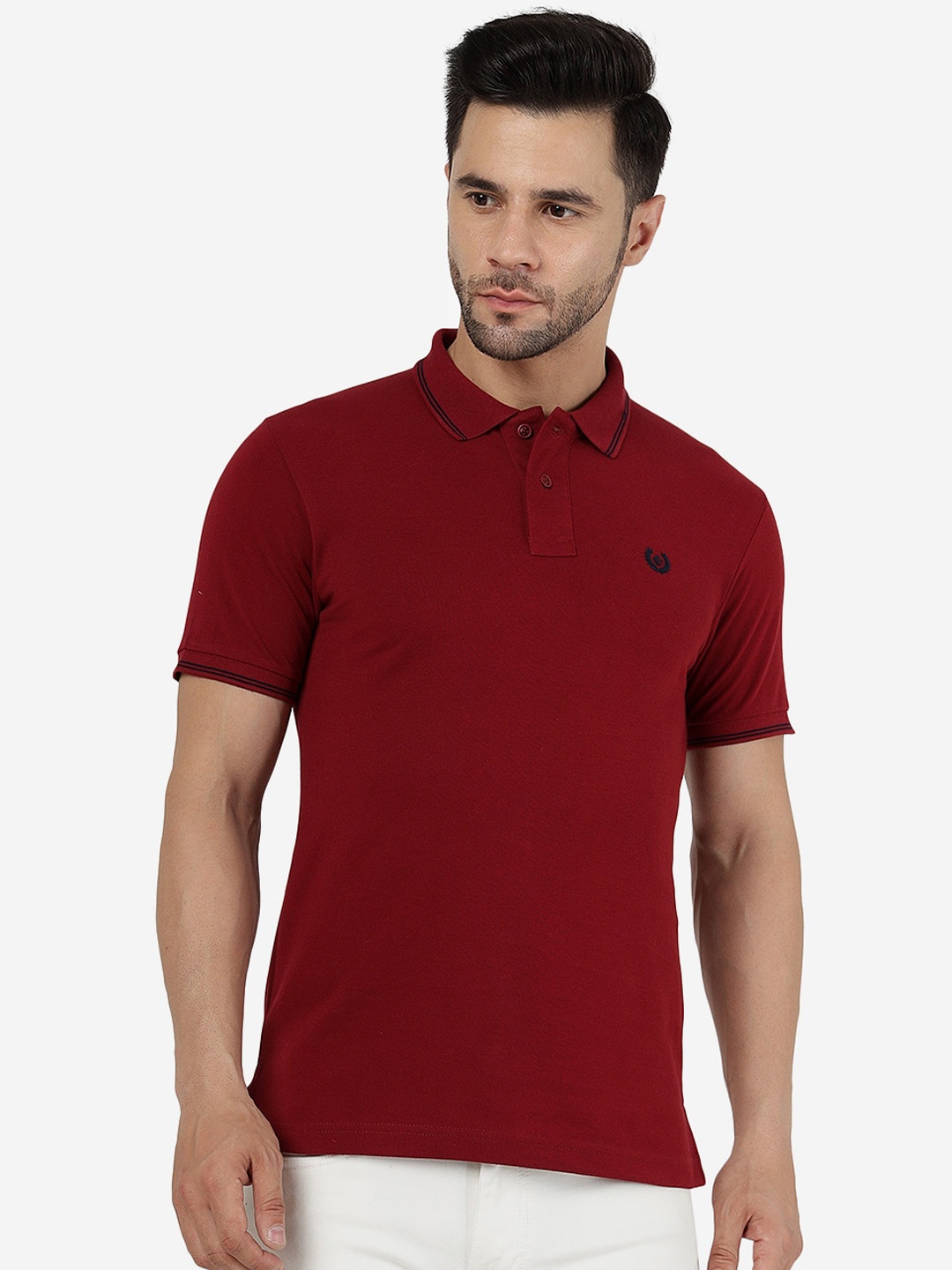 

Greenfibre Solid Polo Collar Slim Fit Casual T-shirt, Maroon