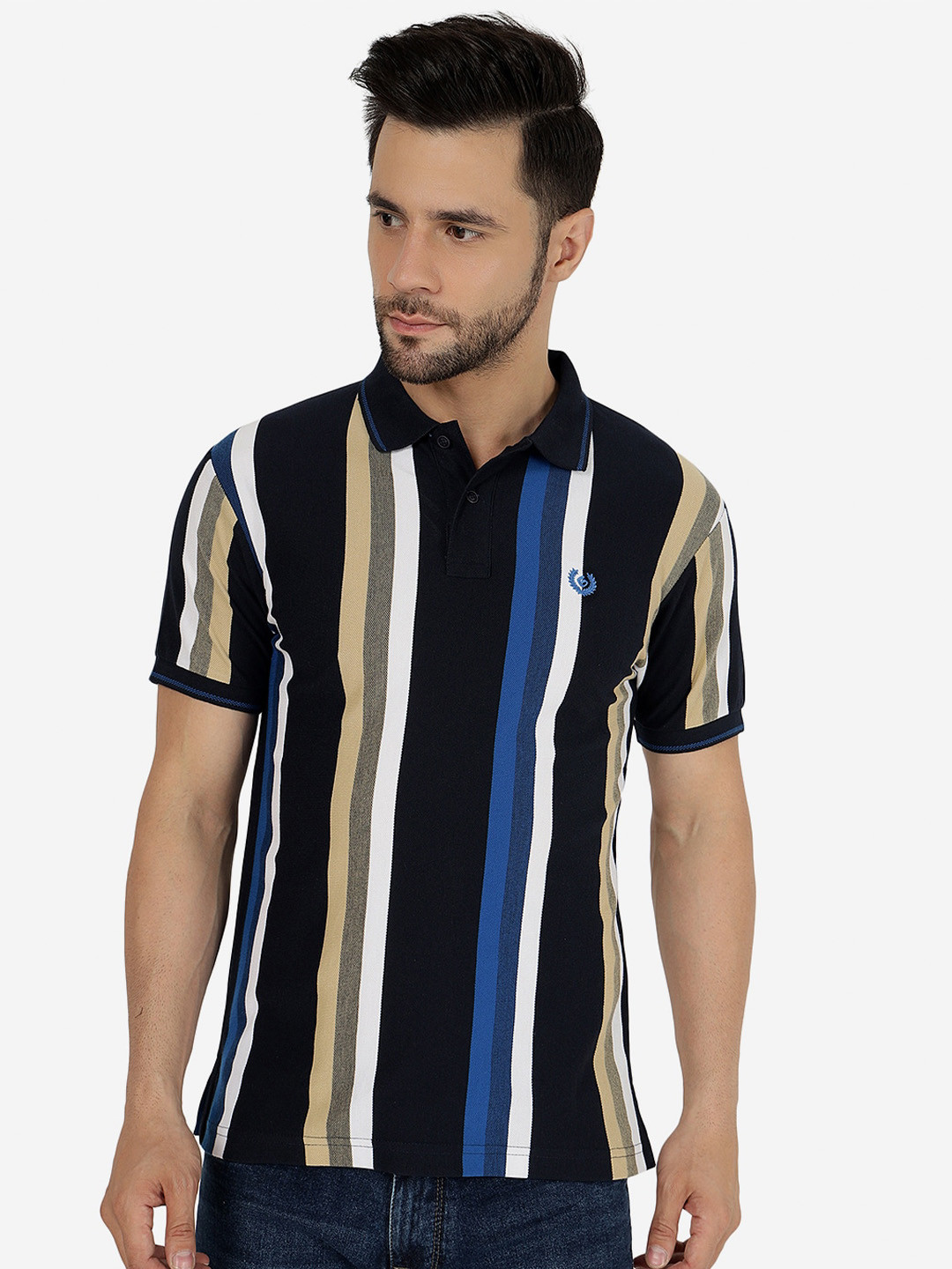 

Greenfibre Striped Polo Collar Slim Fit Casual T-shirt, Black