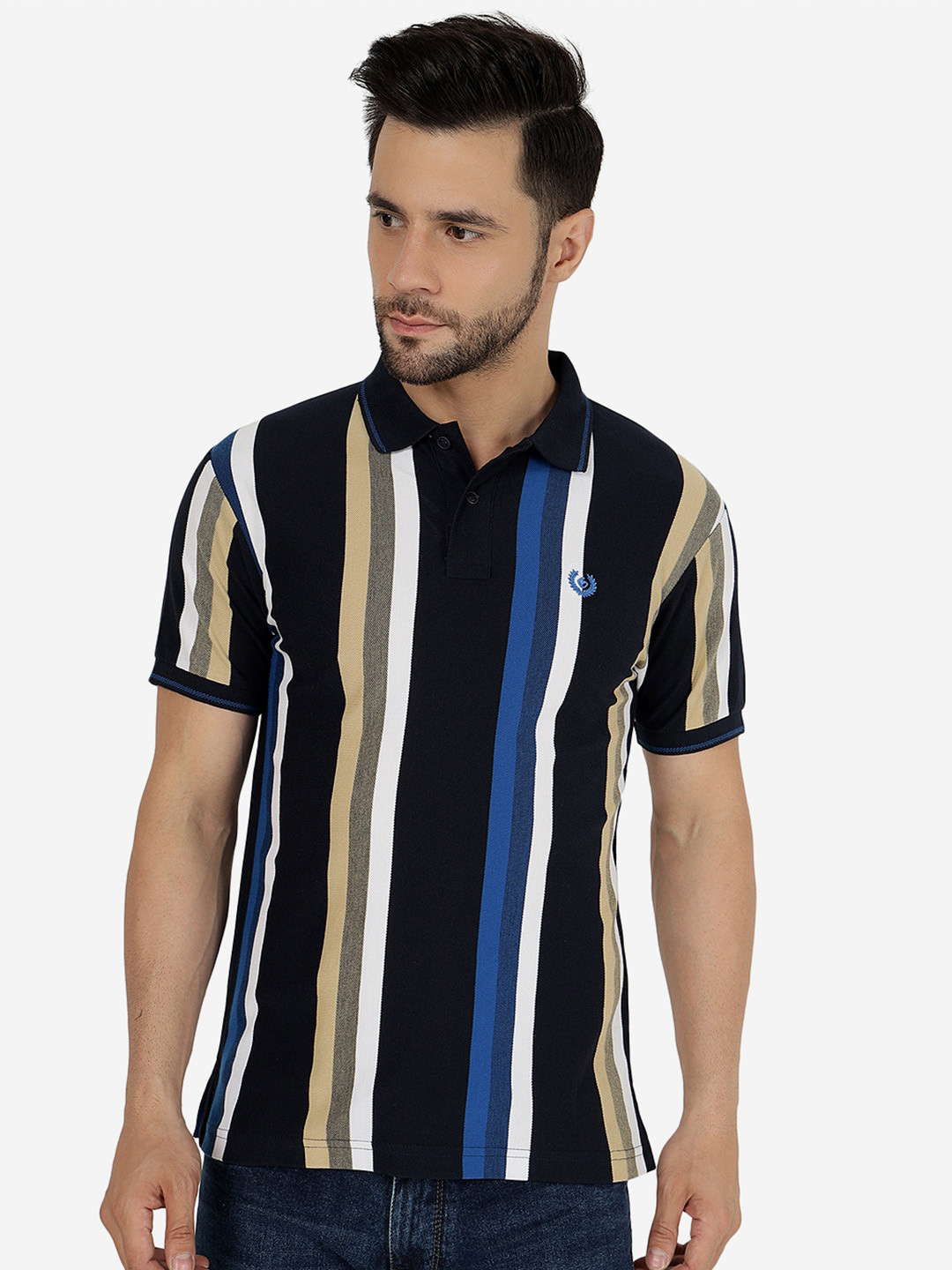 

Greenfibre Striped Polo Collar Slim Fit Casual T-shirt, Black