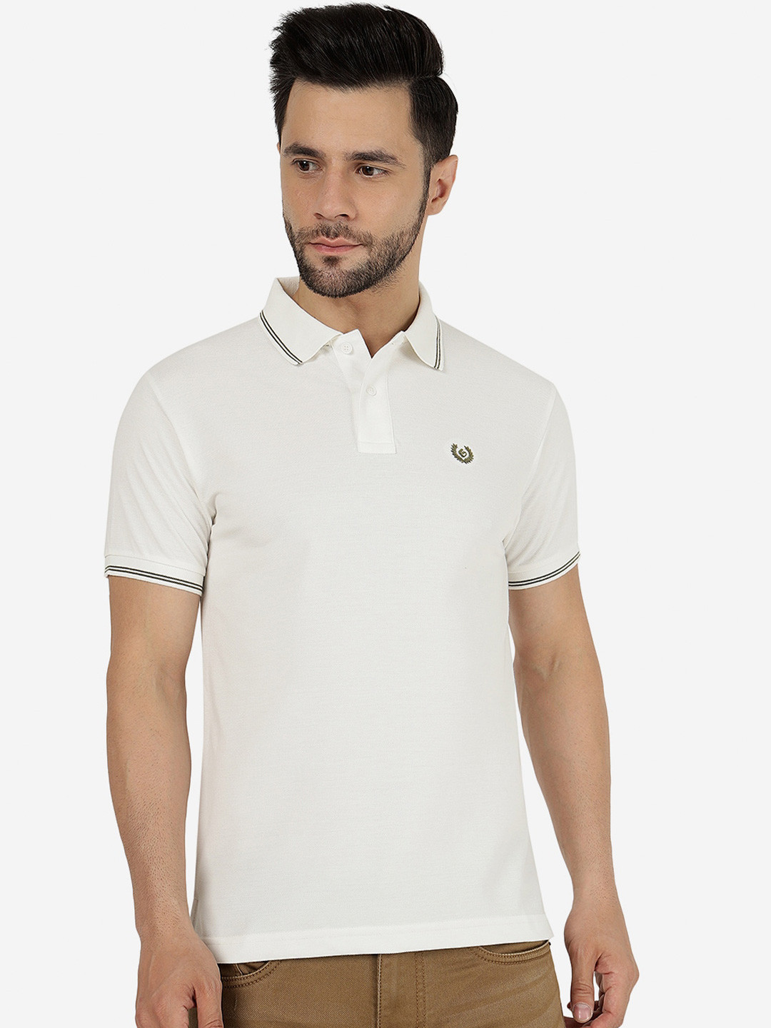 

Greenfibre Solid Polo Collar Slim Fit Casual T-shirt, White