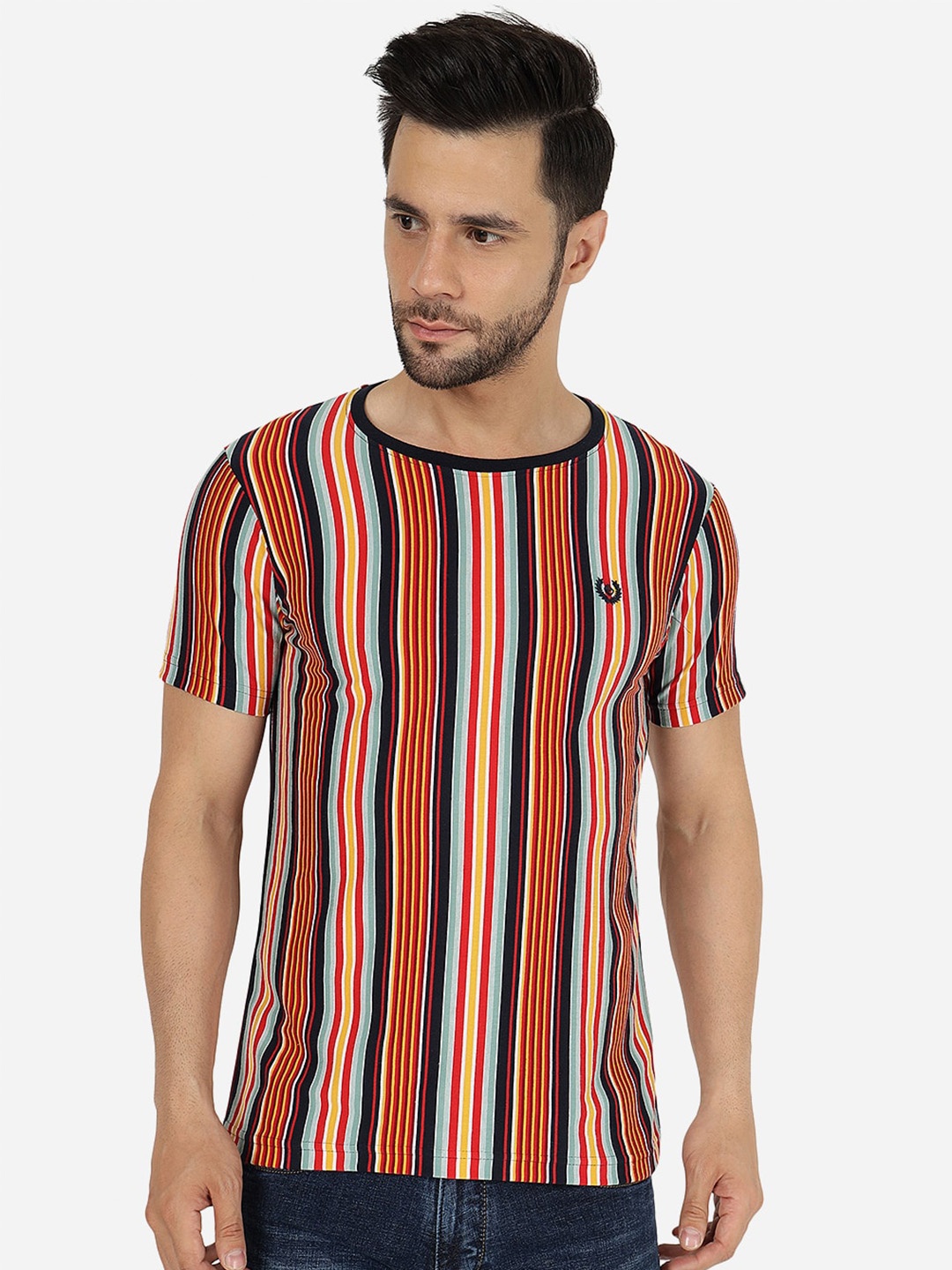 

Greenfibre Striped Slim Fit Casual T-shirt, Orange