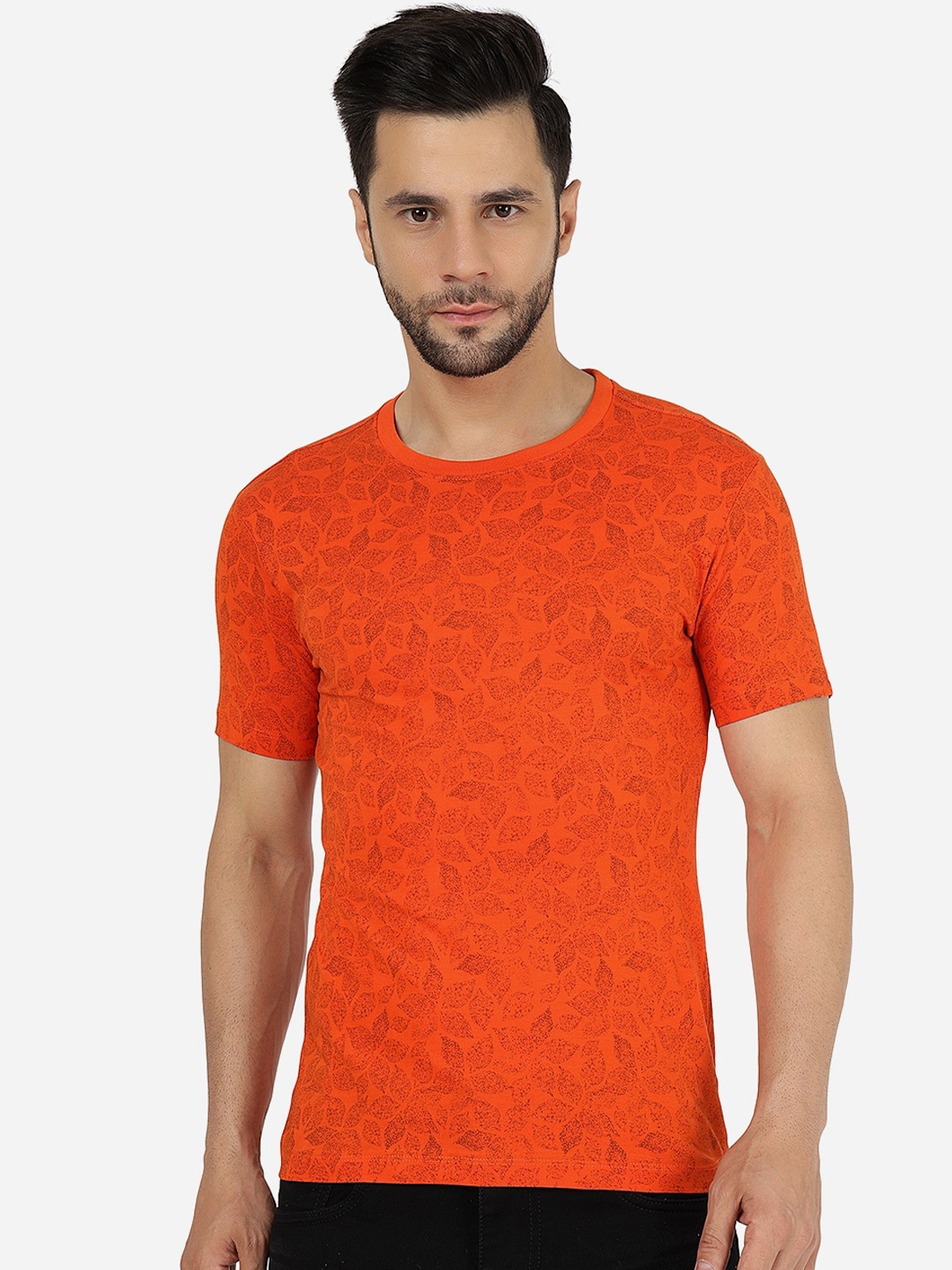 

Greenfibre Floral Printed Round Neck Slim Fit T-shirt, Orange