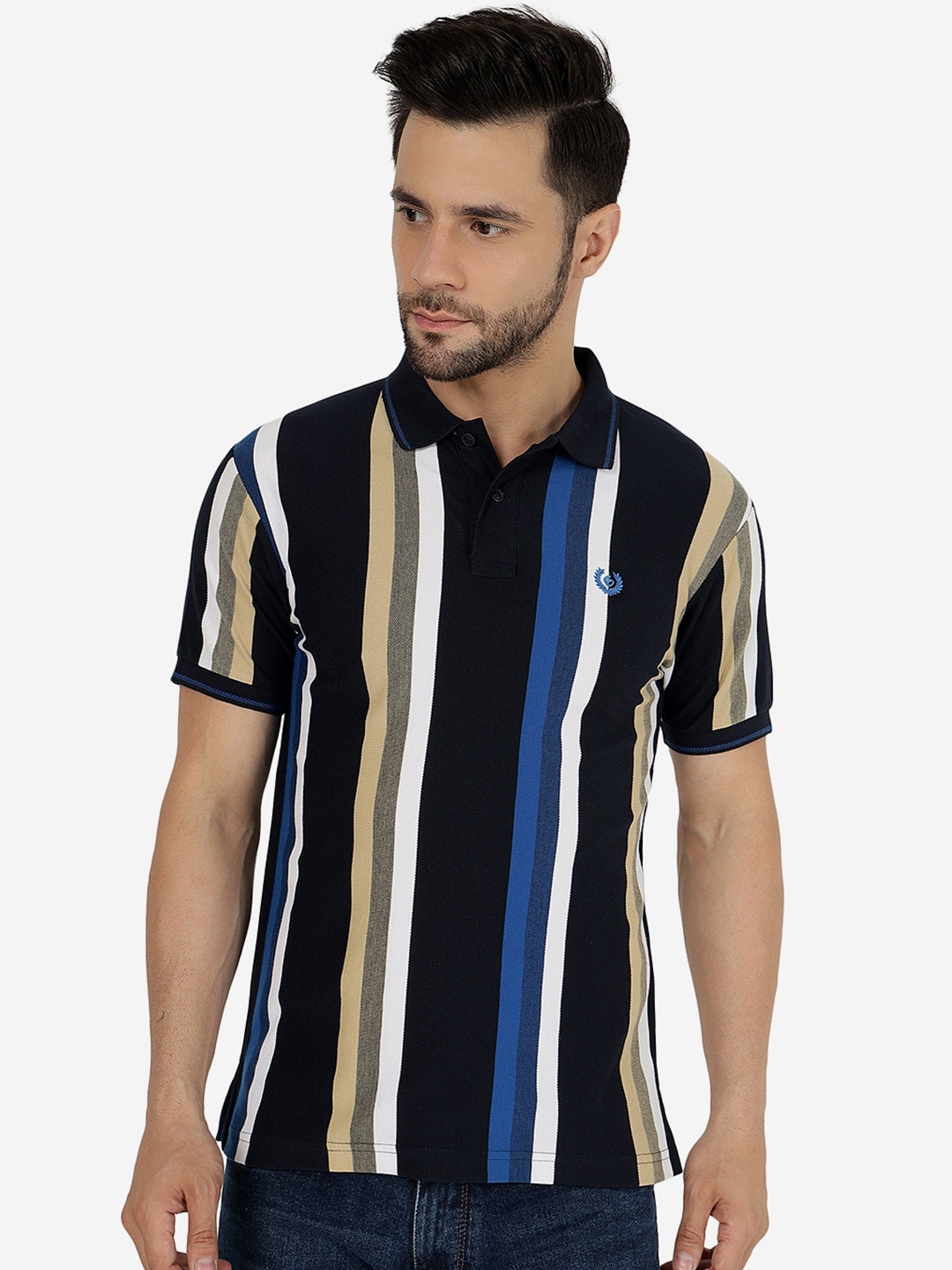 

Greenfibre Striped Polo Collar Slim Fit T-shirt, Black