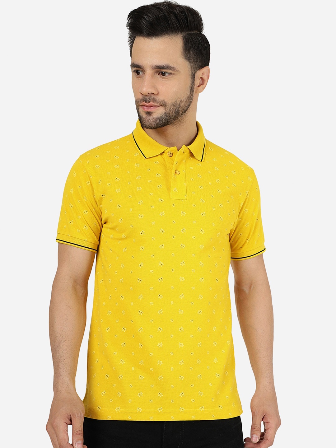 

Greenfibre Floral Printed Polo Collar Slim Fit T-shirt, Yellow