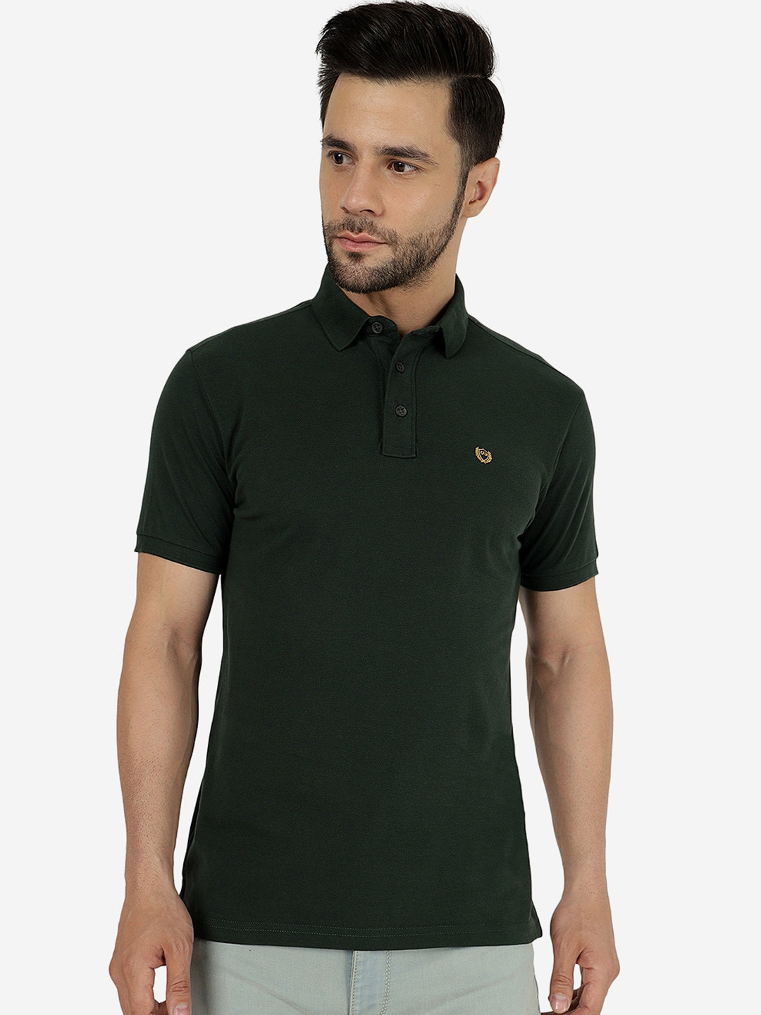 

JADE BLUE Polo Collar Slim Fit Cotton T-shirt, Green