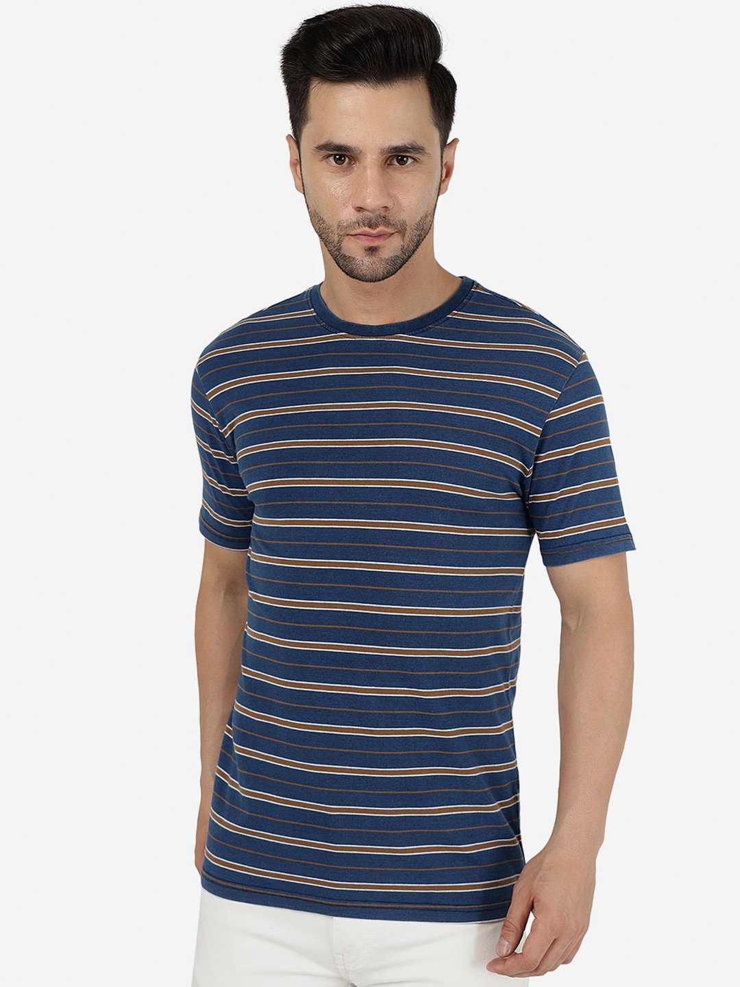 

JADE BLUE Striped Slim Fit Cotton T-shirt