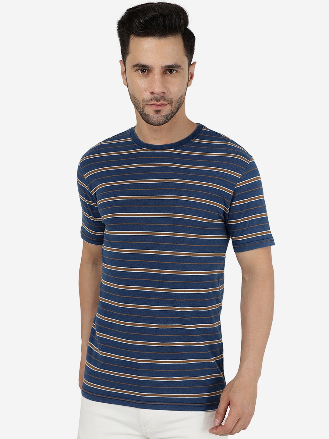 

JADE BLUE Striped Slim Fit Cotton T-shirt