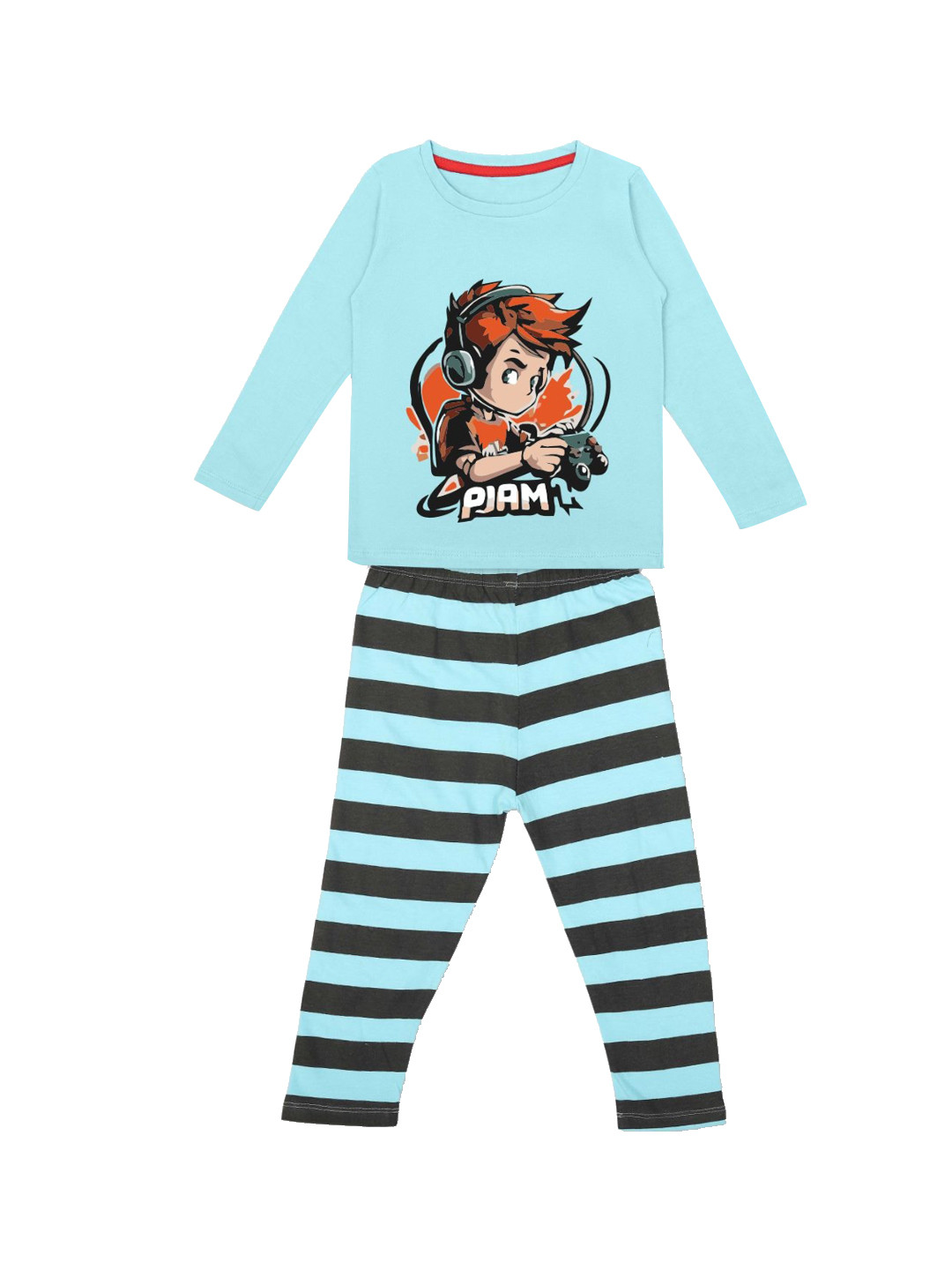 

YK Boys Graphic Printed Night suit, Turquoise blue