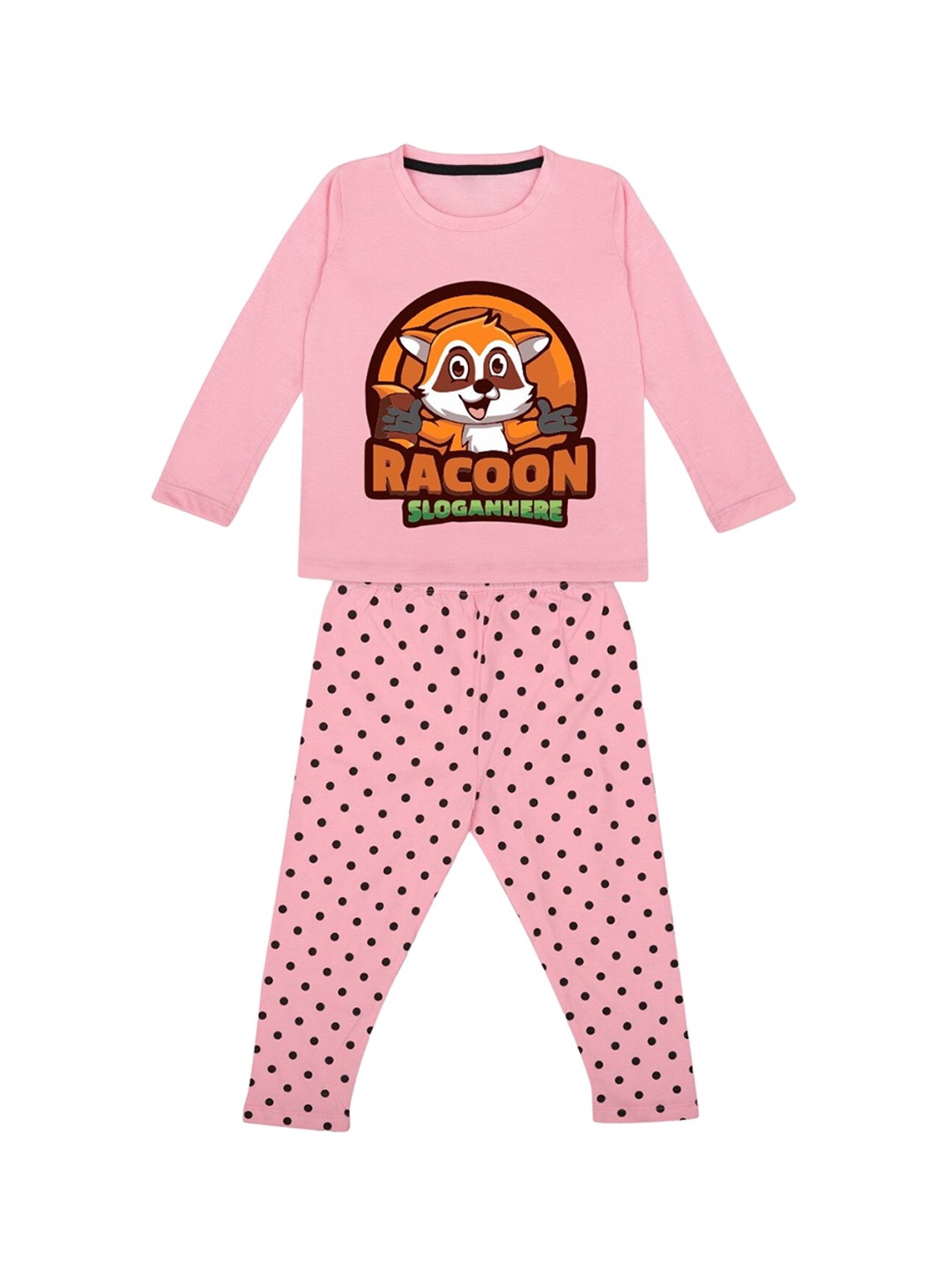 

YK Girls Graphic Printed Night suit, Pink