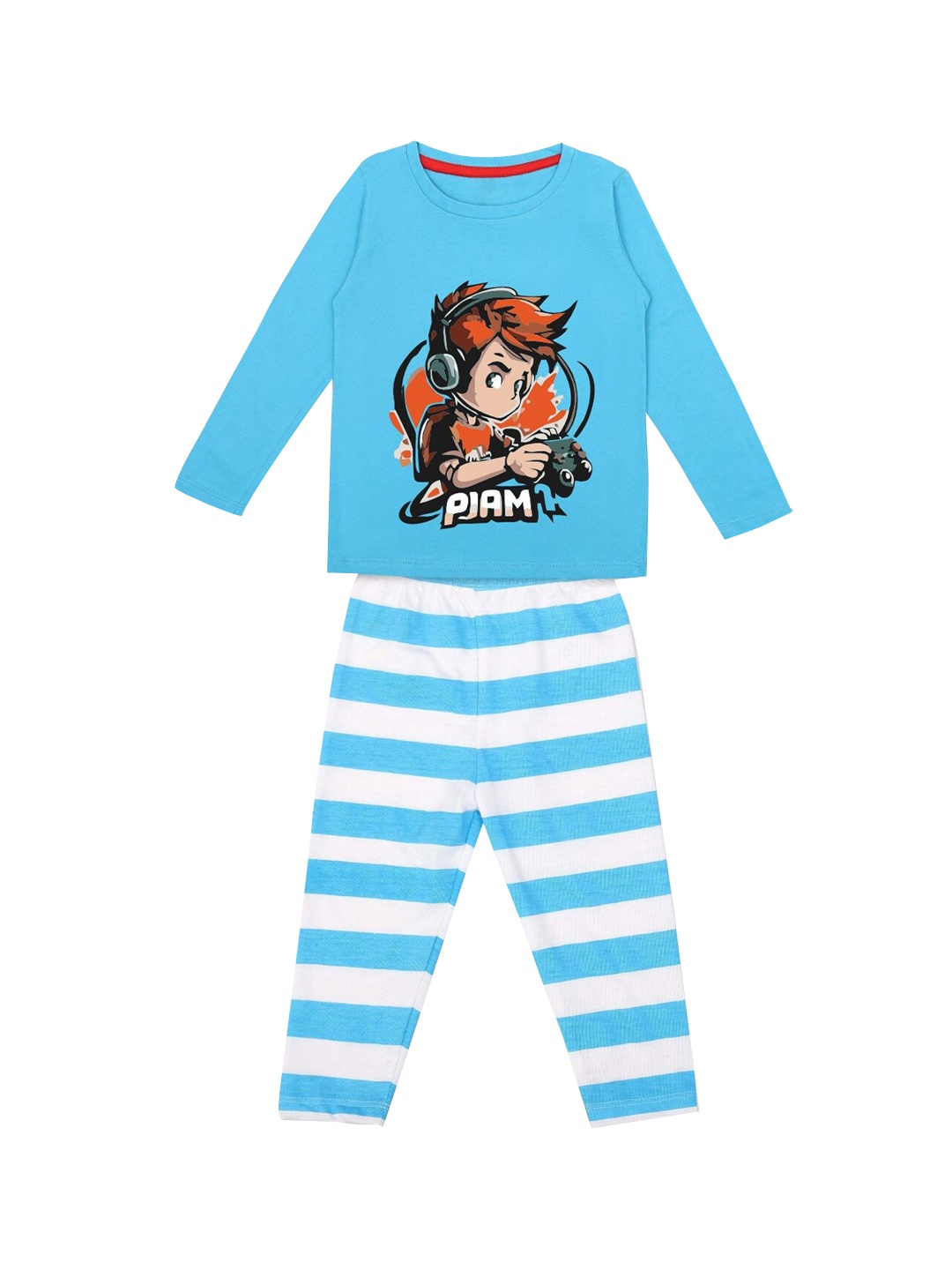 

YK Boys Graphic Printed Night suit, Turquoise blue