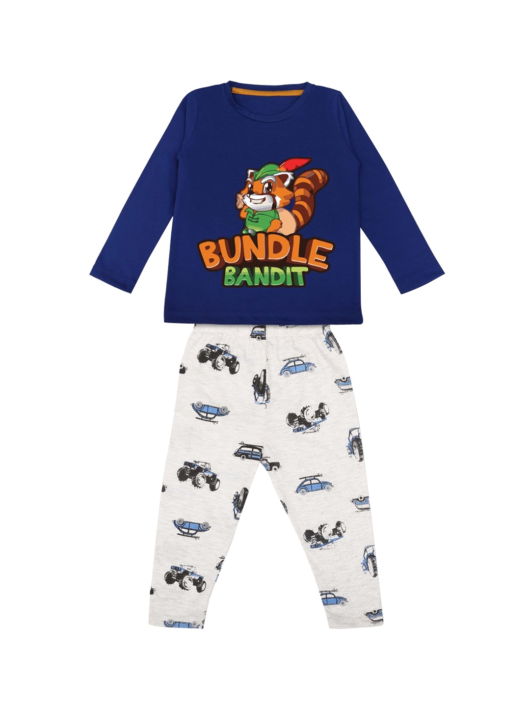 

YK Boys Grphic Printed Round Neck Long Sleeve Pure Cotton Cotton Night Suit, Blue