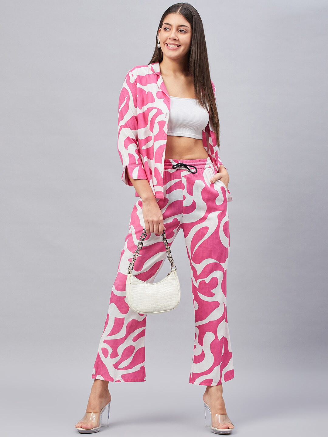 

CHROME & CORAL Printed Shirt with Trouser, Pink