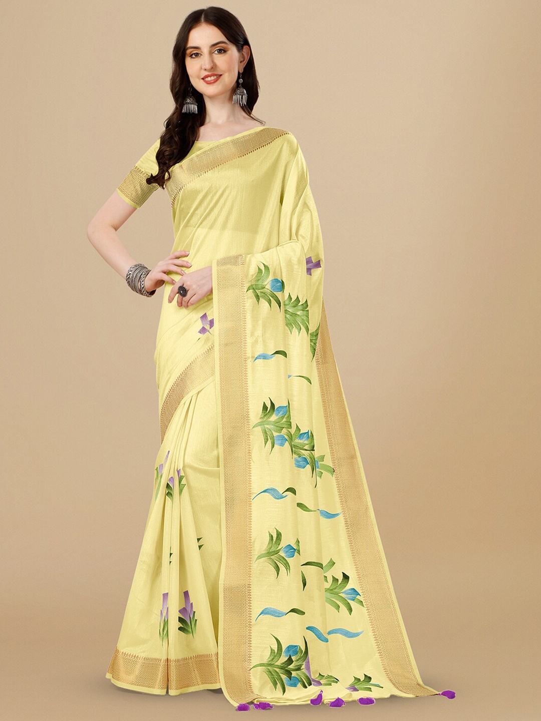 

Kasak Hand Painted Zari Saree, Yellow