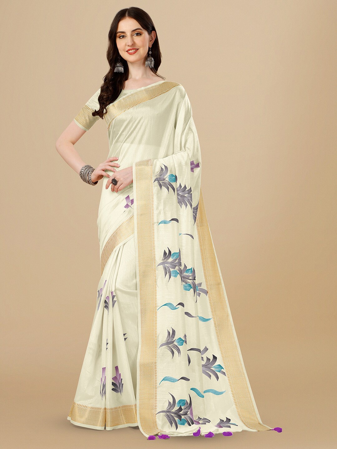 

Kasak Hand Painted Zari Saree, Cream