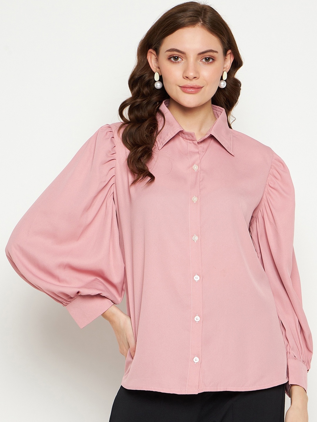 

Fashfun Standard Puff Sleeves Casual Shirt, Pink