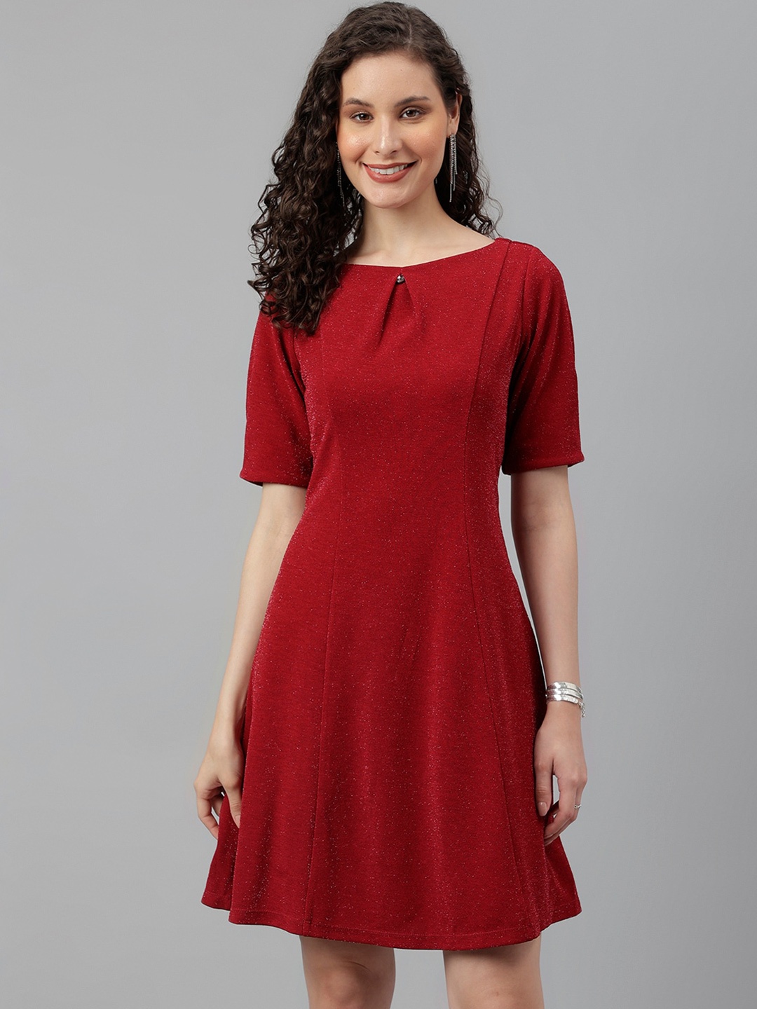 

Latin Quarters Round Neck A-Line Dress, Maroon