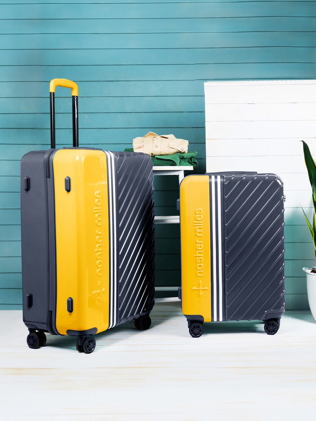 

Nasher Miles Vegas Set Of 2 Colourblocked Hard-Sided Trolley Suitcase, Yellow