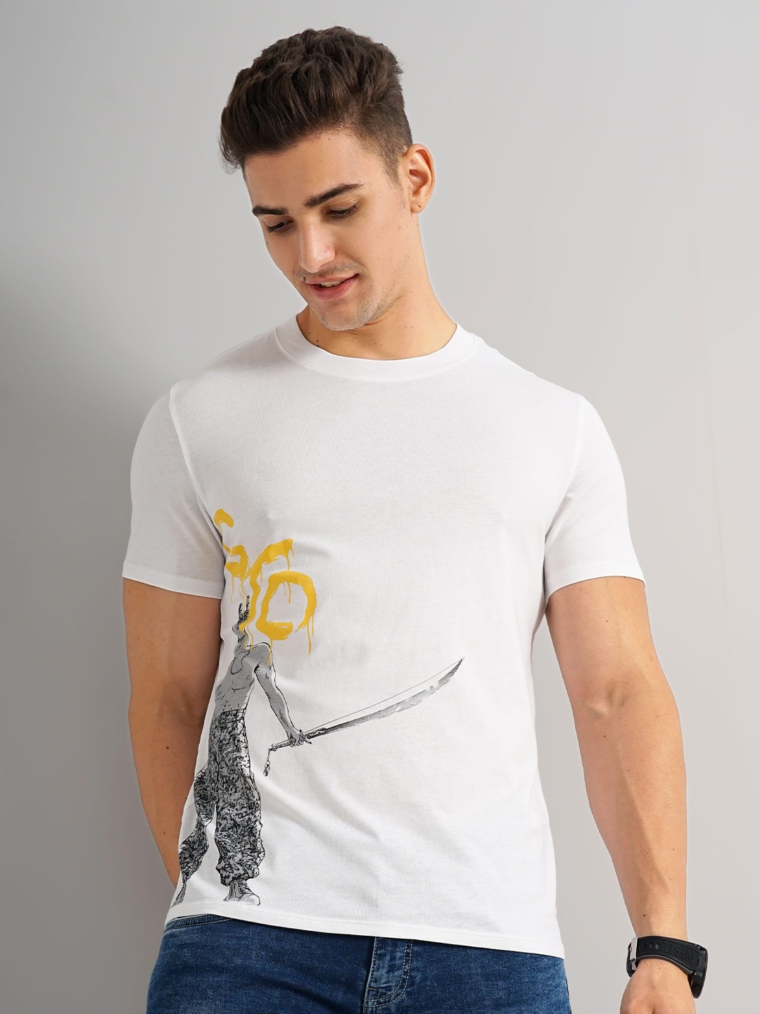 

Celio Graphic Printed Cotton T-shirt, White