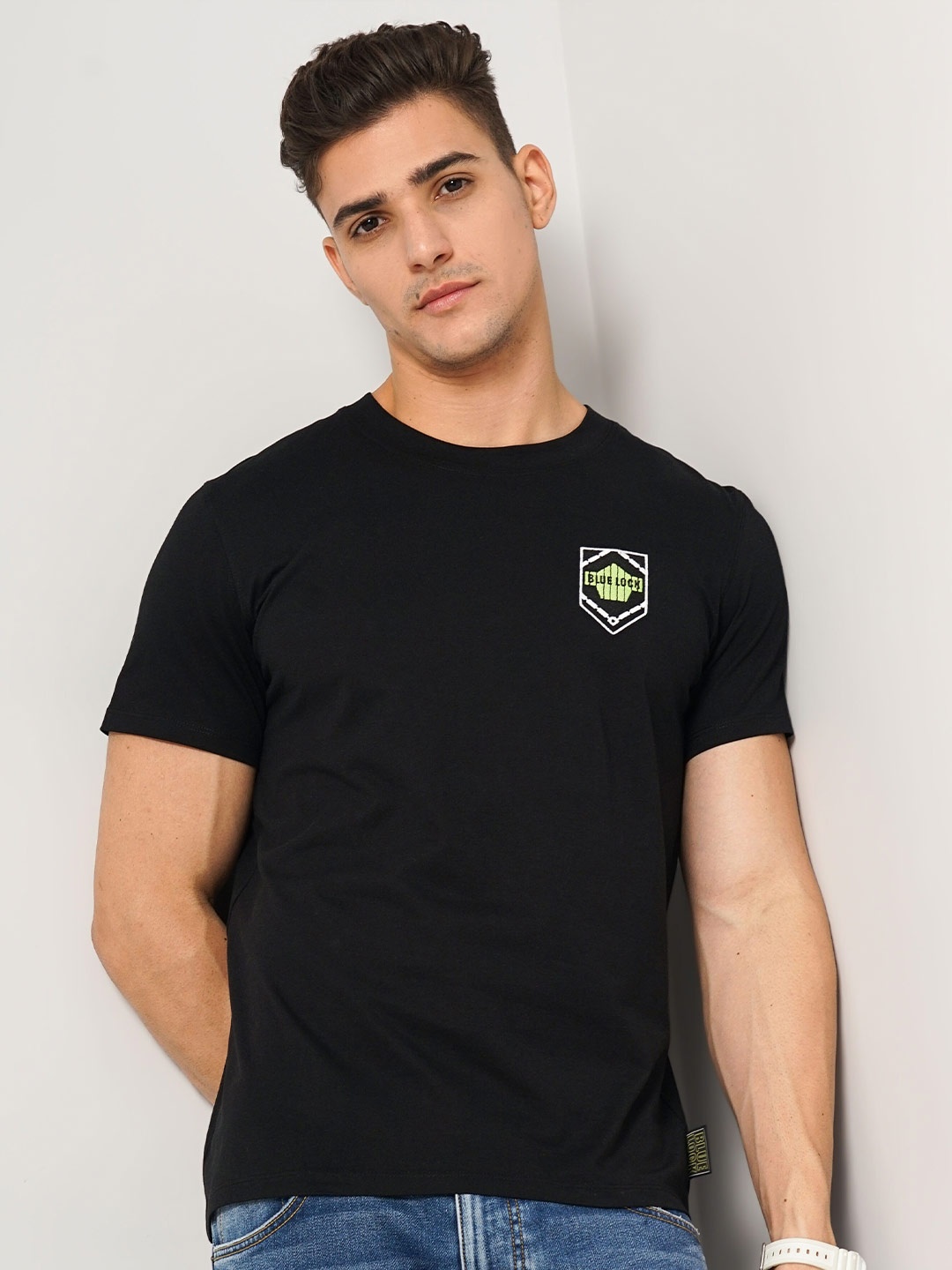 

Celio Blue Lock Printed Cotton T-shirt, Black