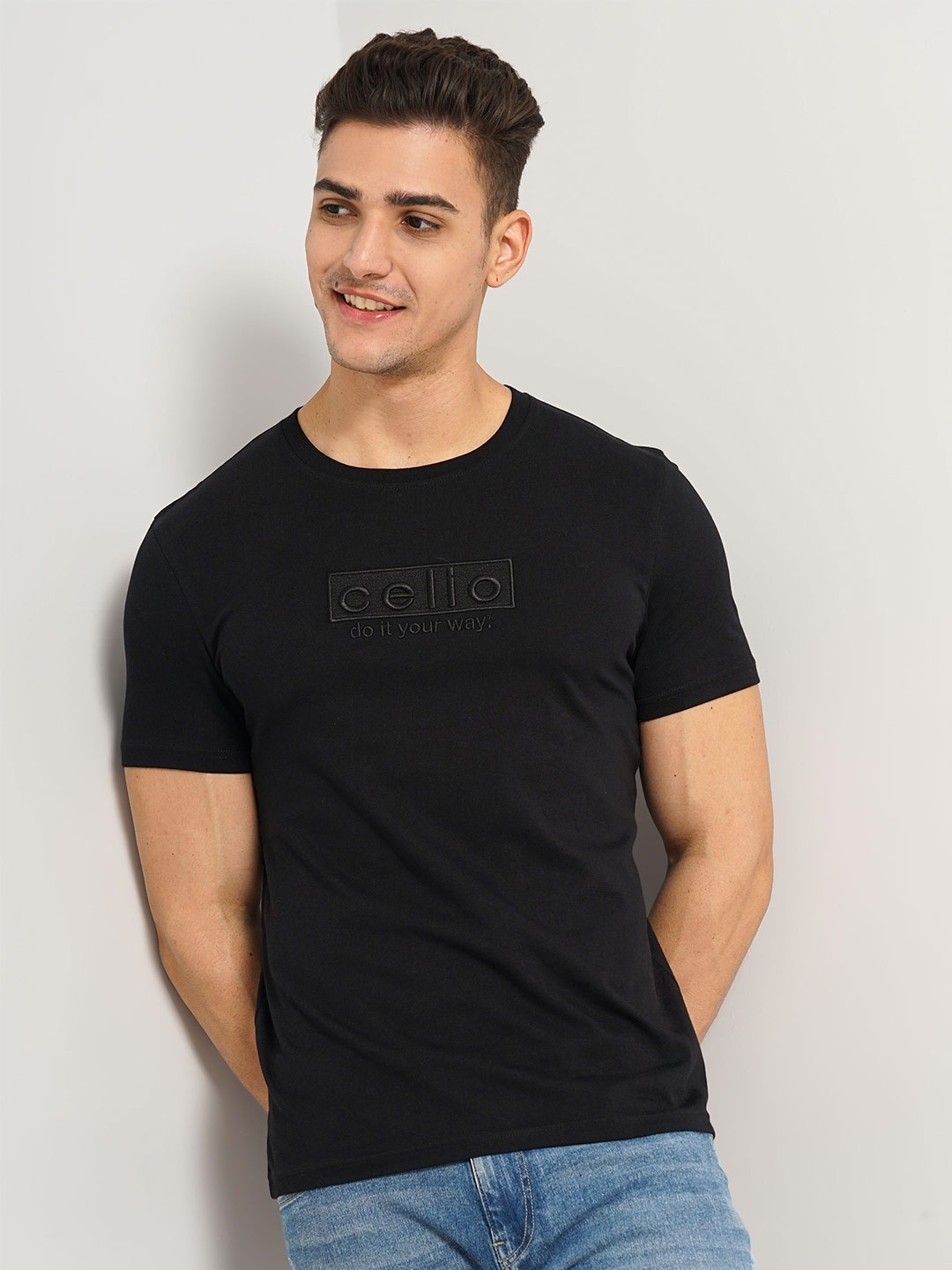 

Celio Typography Printed Cotton T-shirt, Black