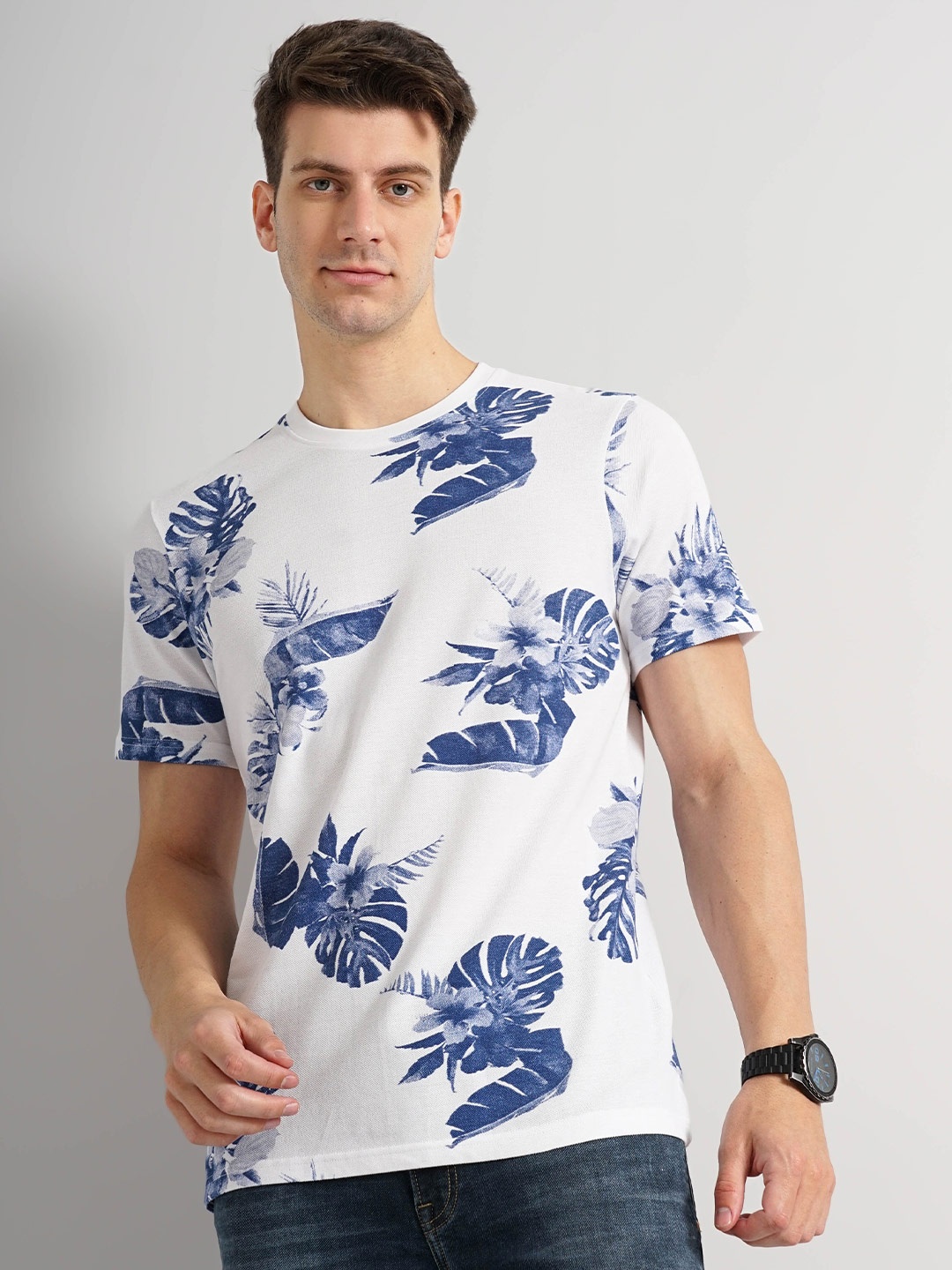 

Celio Floral Printed Cotton T-shirt, White