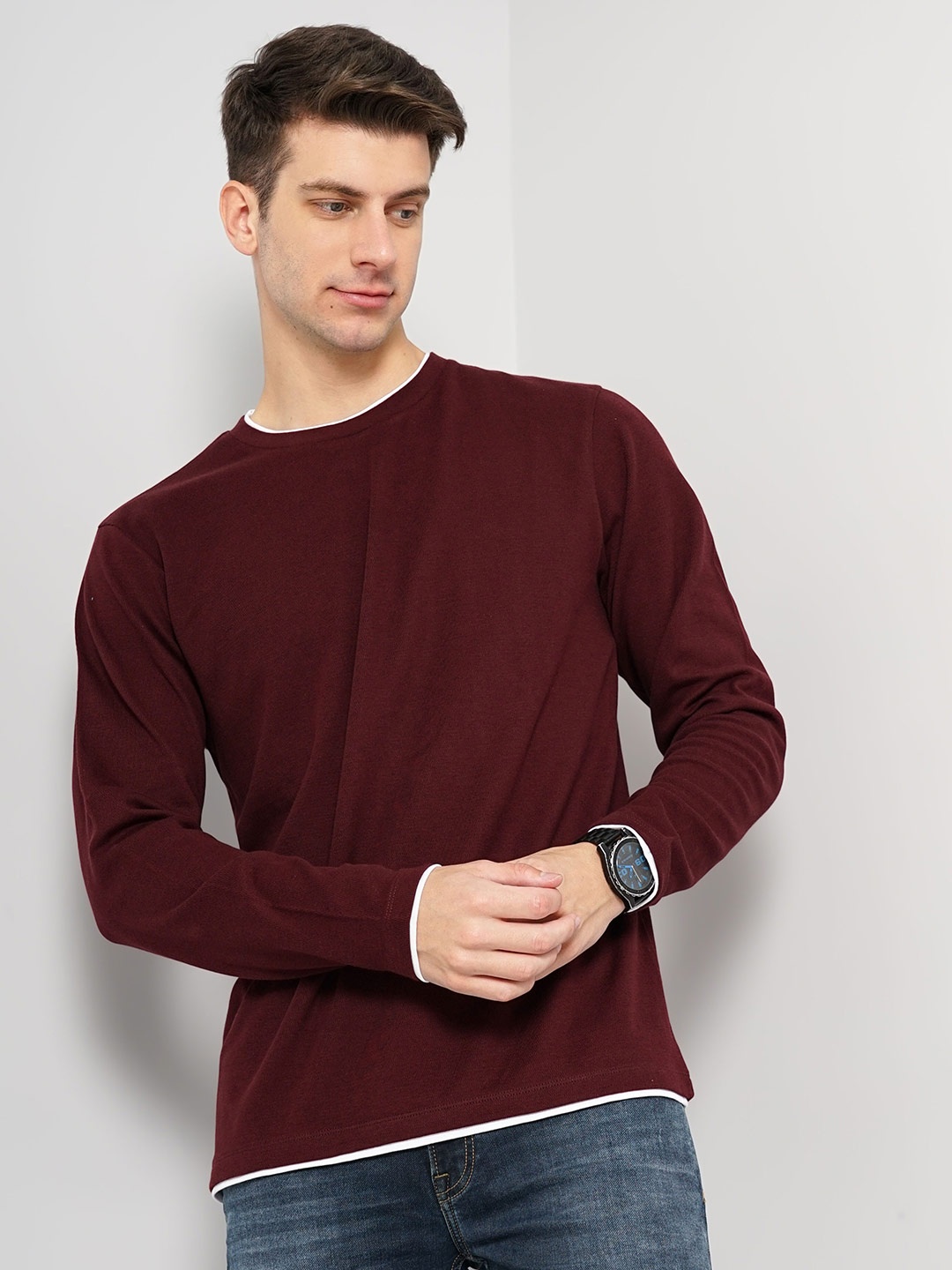 

Celio Long Sleeves Cotton T-shirt, Burgundy