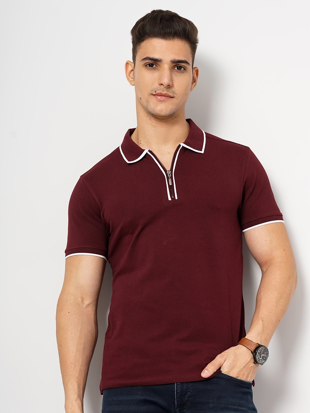 

Celio Polo Collar Slim Fit Cotton T-shirt, Burgundy