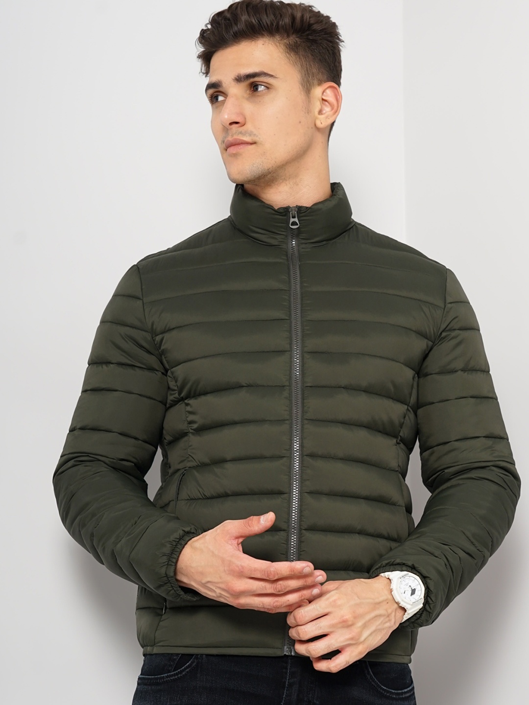 

Celio Stand Collar Puffer Jacket, Olive