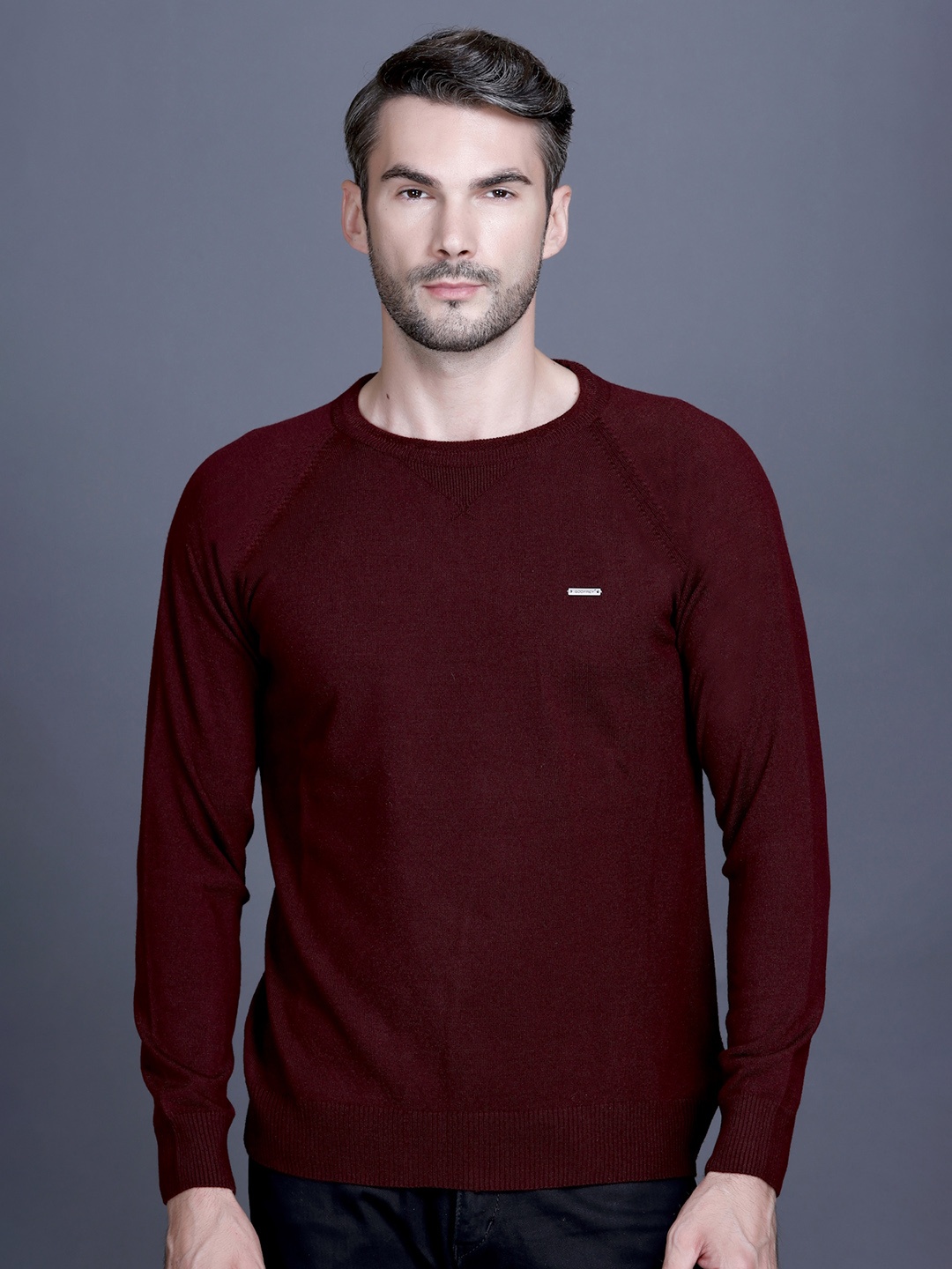 

GODFREY Round Neck Woollen Pullover, Burgundy
