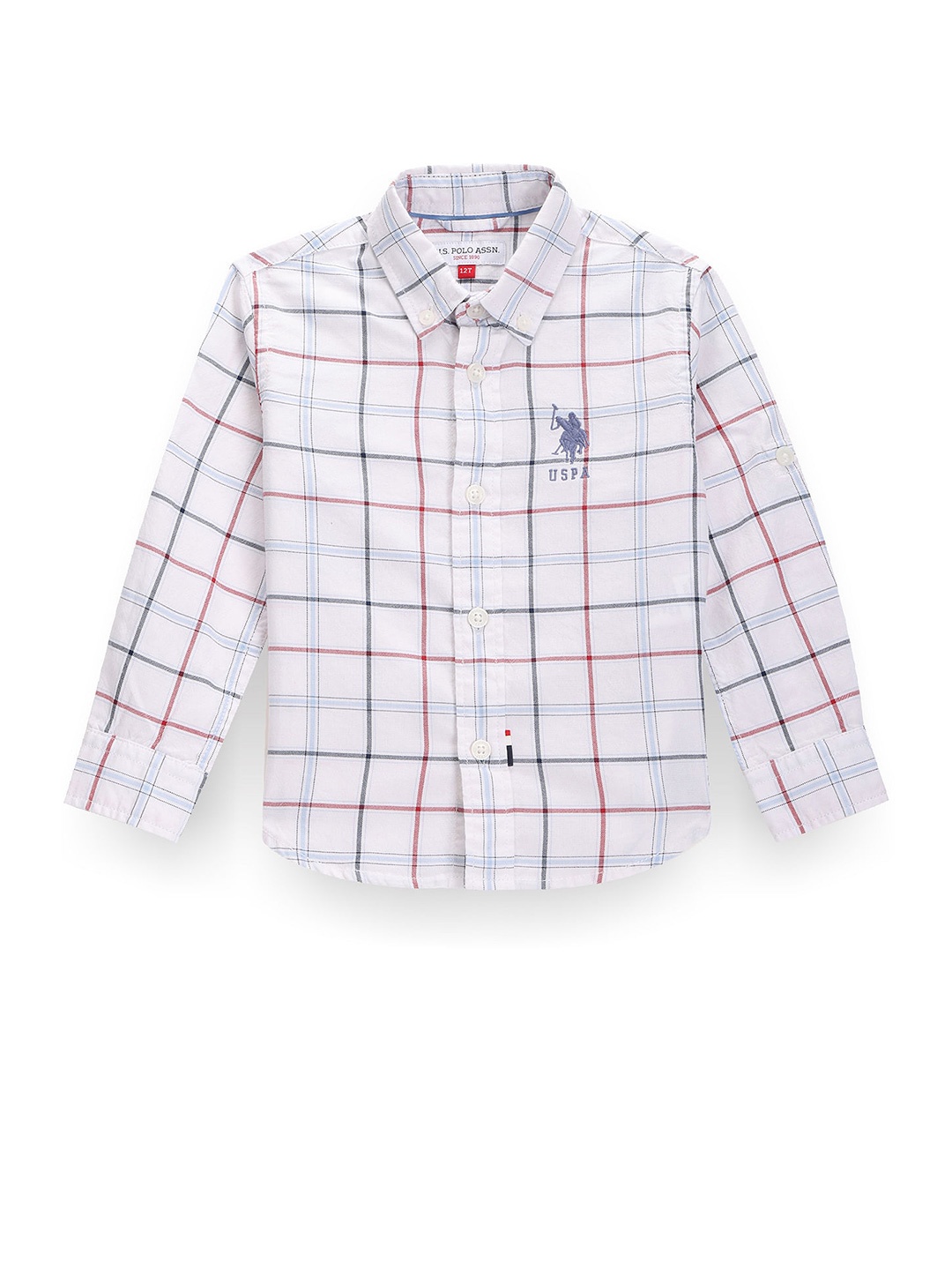 

U.S. Polo Assn. Kids Boys Classic Windowpane Checked Spread Collar Twill Pure Cotton Shirt, White