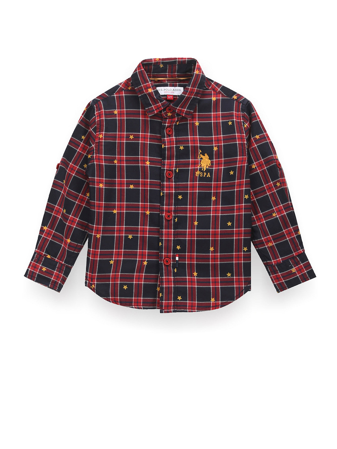 

U.S. Polo Assn. Kids Boys Classic Tartan Checks Spread Collar Casual Shirt, Red