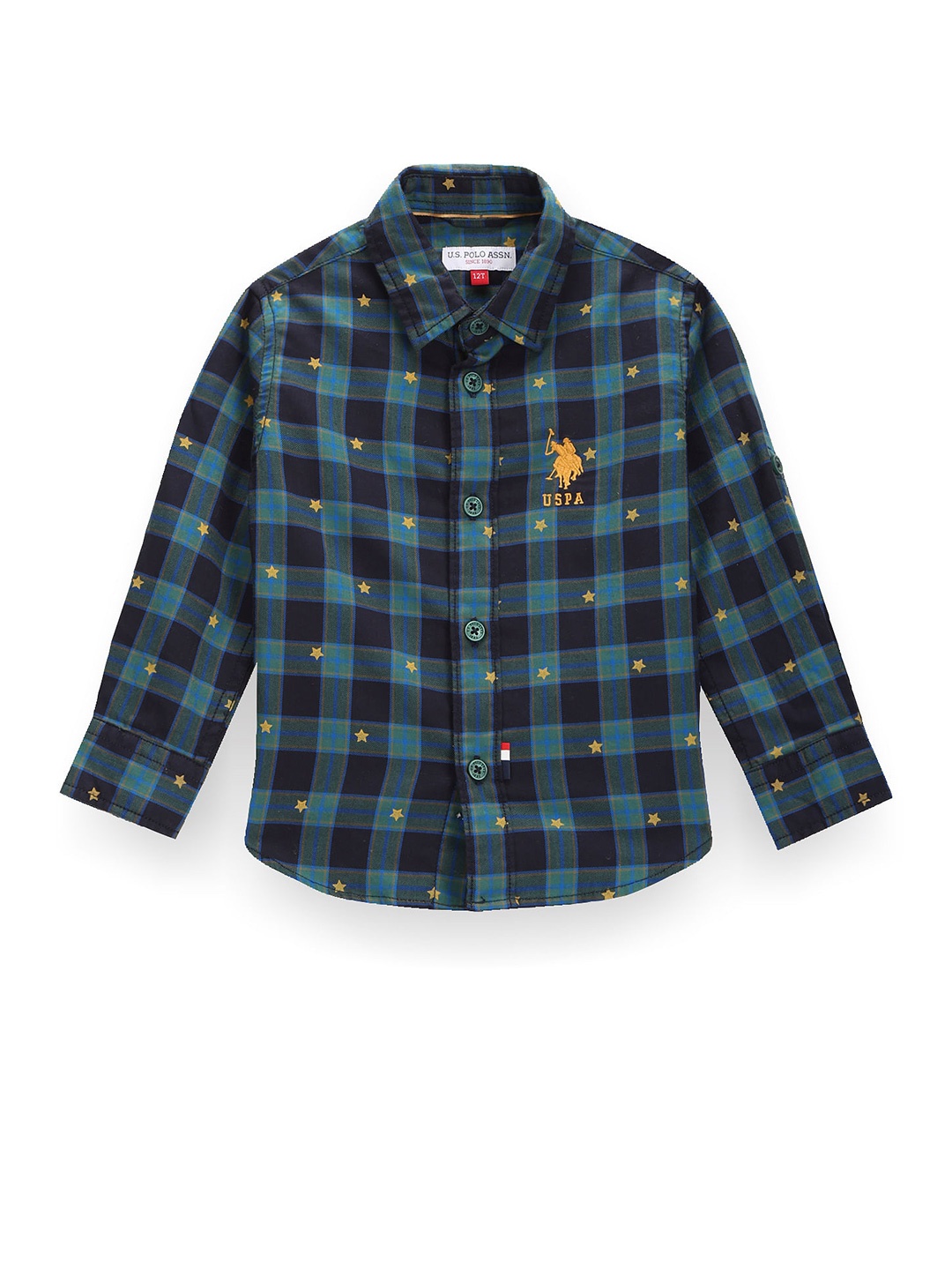 

U.S. Polo Assn. Kids Boys Boys Classic Checked Spread Collar Twill Pure Cotton Shirt, Blue