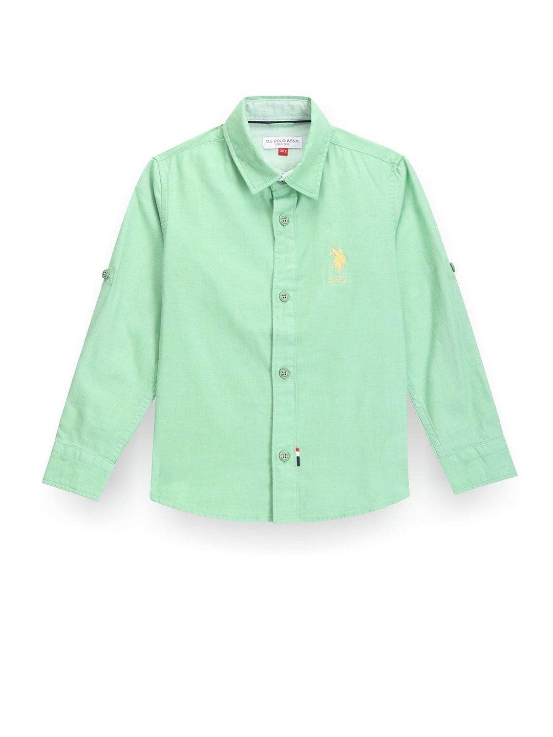 

U.S. Polo Assn. Kids Boys Classic Spread Collar Roll Up Sleeves Twill Pure Cotton Shirt, Green