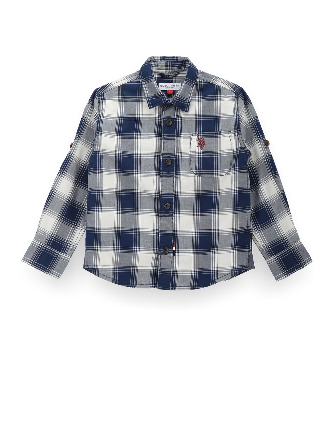 

U.S. Polo Assn. Kids Boys Classic Tartan Checked Spread Collar Twill Pure Cotton Shirt, Blue