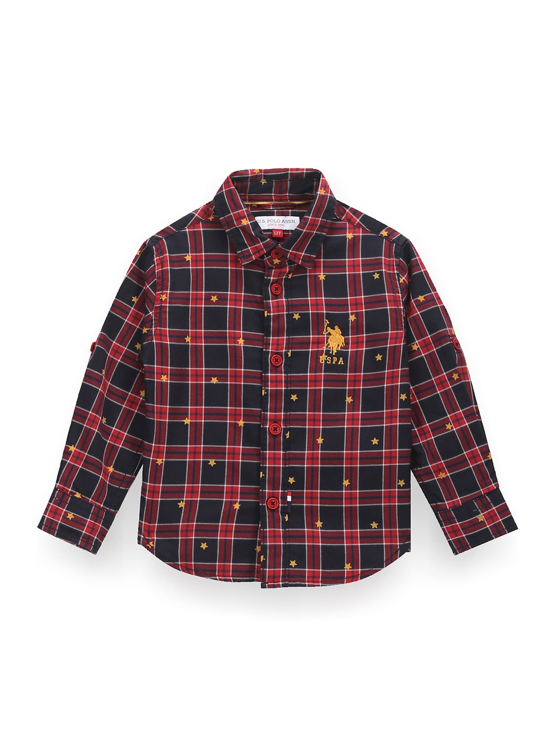 

U.S. Polo Assn. Kids Boys Classic Tartan Checked Spread Collar Twill Casual Shirt, Red