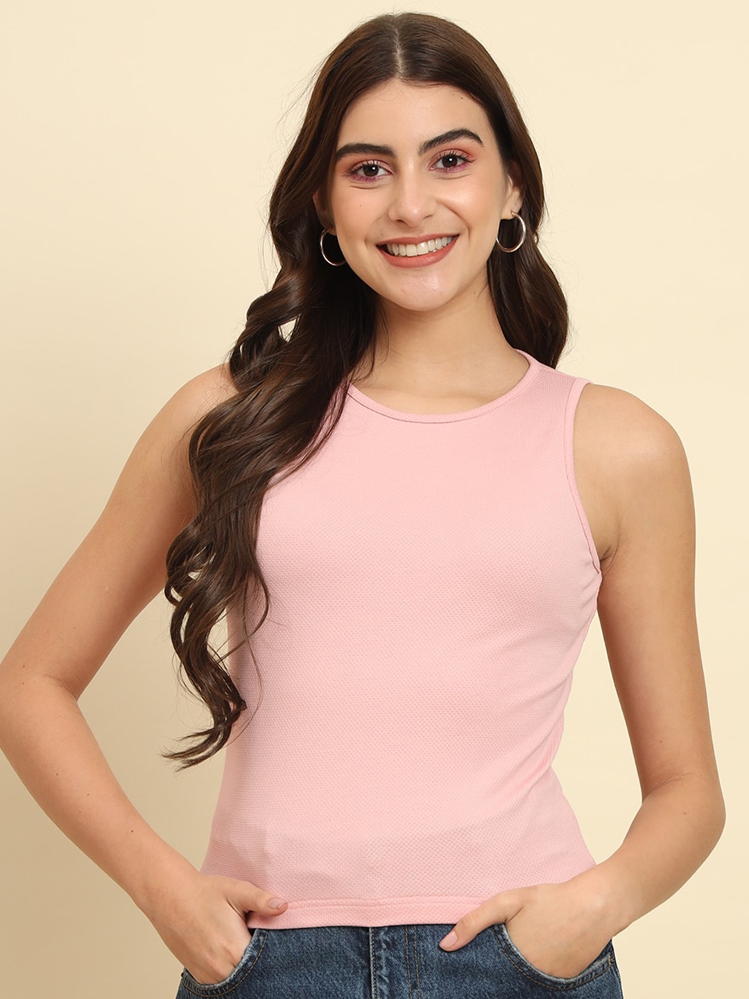 

Trend Arrest Round Neck Sleeveless Cotton Casual Top, Pink