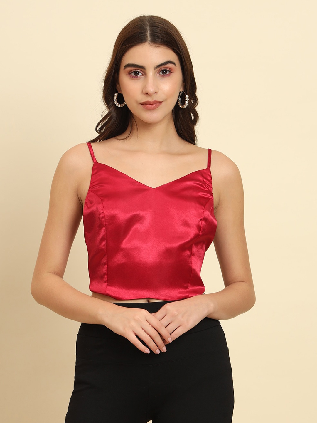 

Trend Arrest Shoulder Straps Sleeveless Casual Crop Top, Red