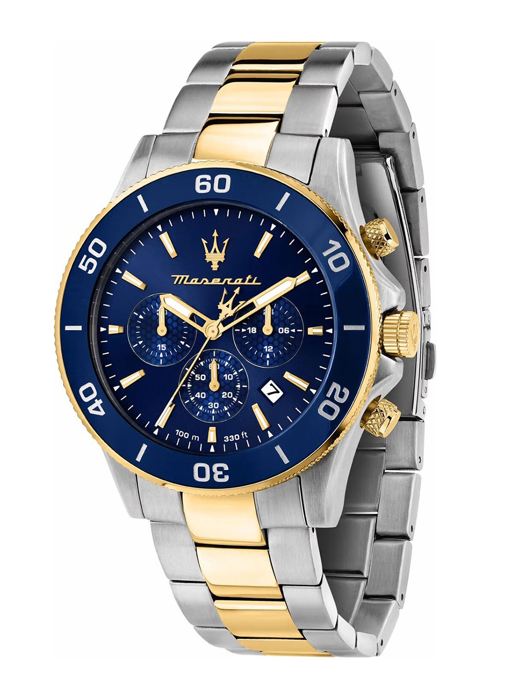 

Maserati Men Blue Patterned Dial & Multicoloured Stainless Steel Bracelet Style Straps Analogue Watch