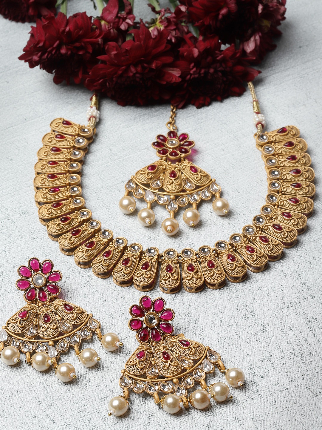 

ADIVA Gold-Plated Kundan Studded Jewellery Set