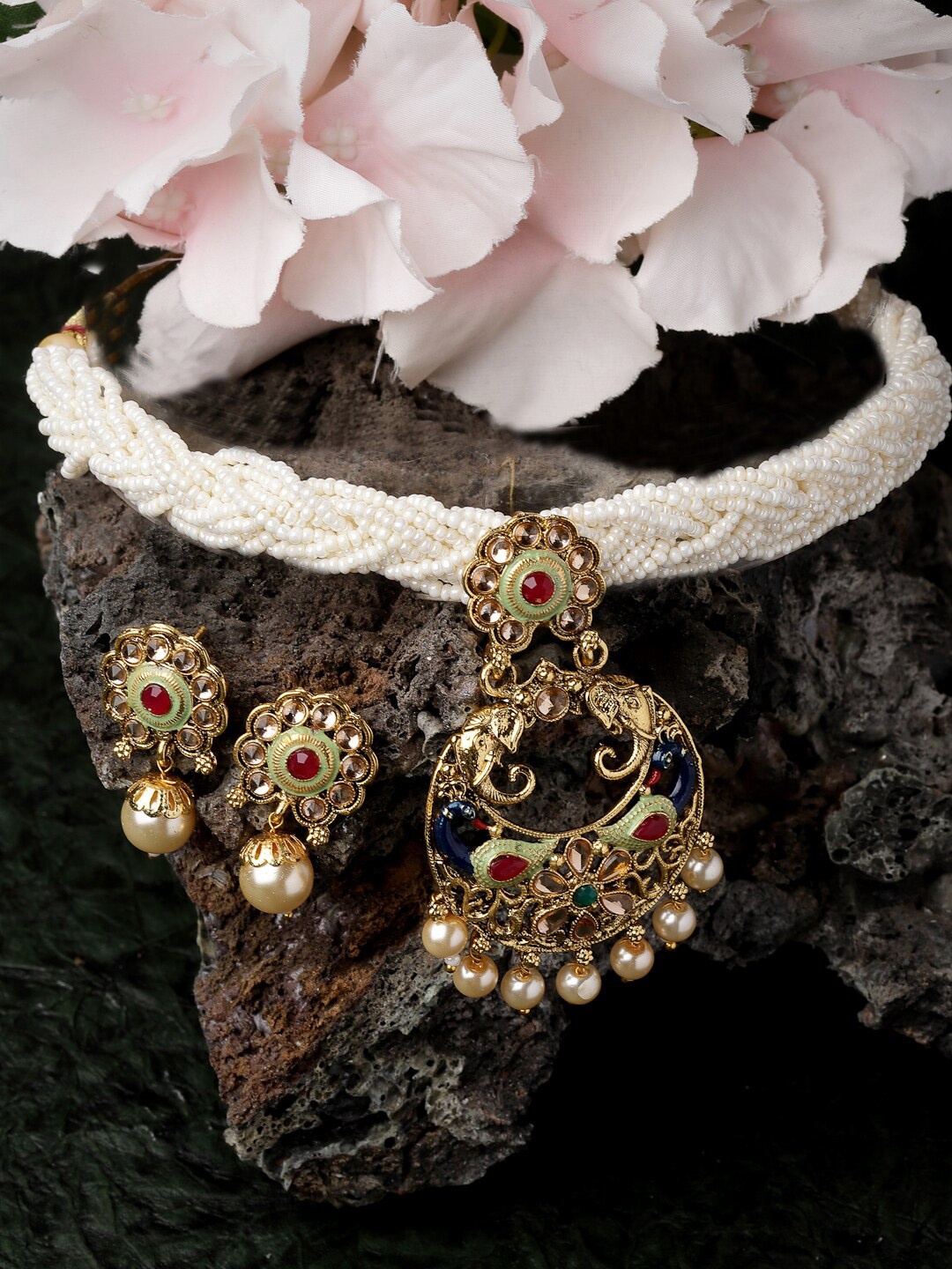 

ADIVA Gold Plated & Pearl Beaded Jewellery Set