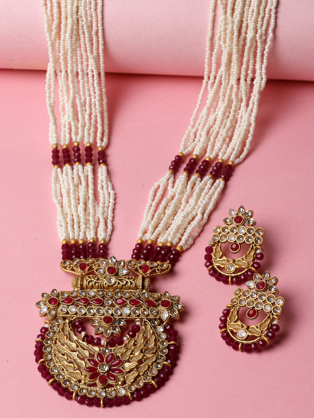 

ADIVA Gold-Plated Stones Studded & Beaded Jewellery Set