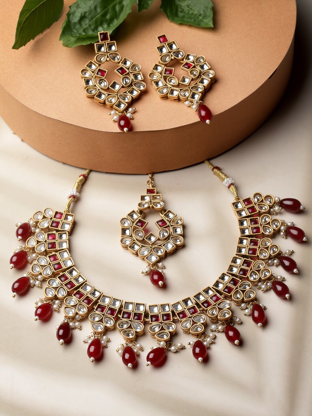 

ADIVA Gold-Plated Kundan Studded & Beaded Jewellery Set