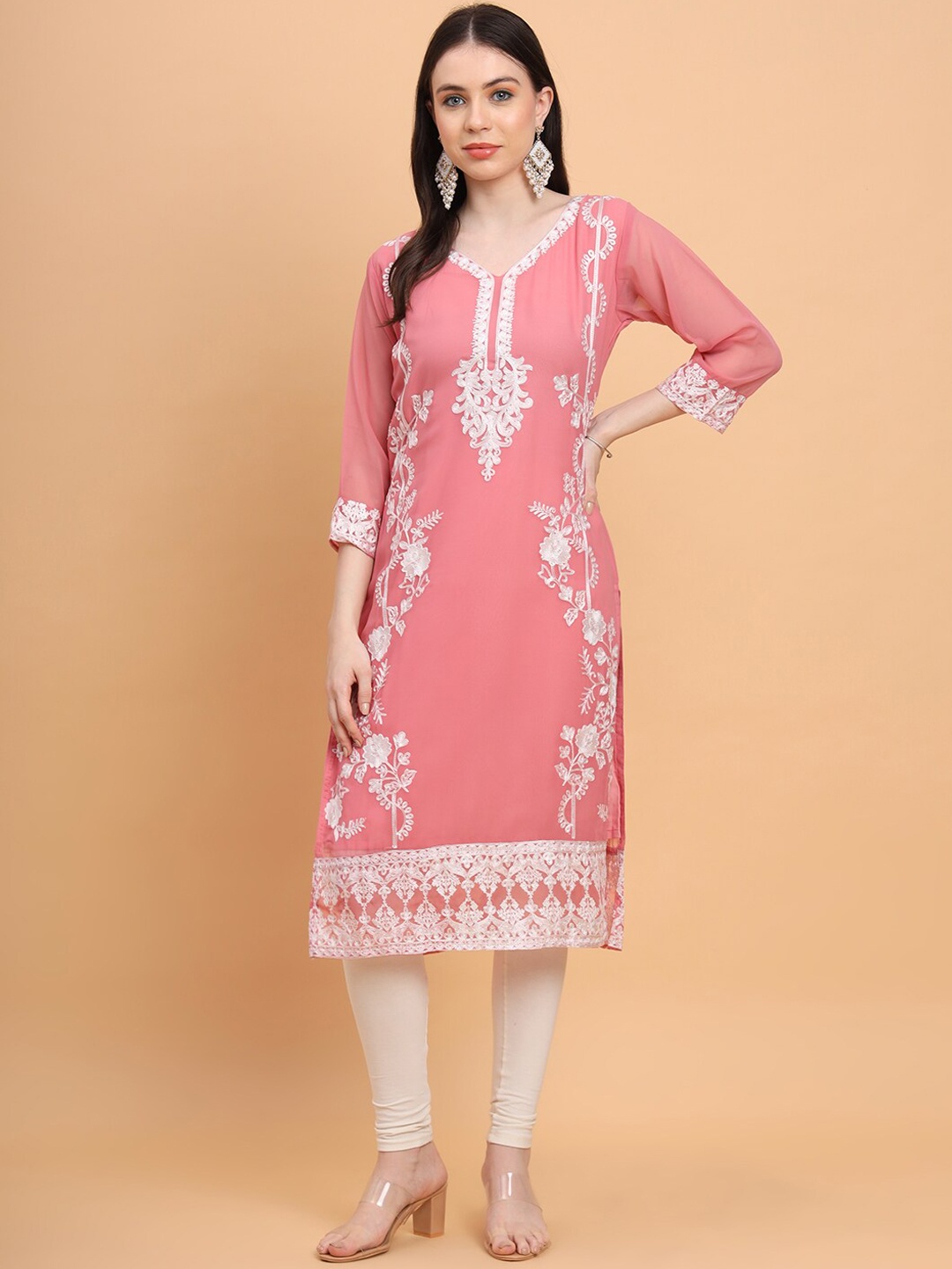 

HERE&NOW Mauve Ethnic Motifs Embroidered Georgette Kurta
