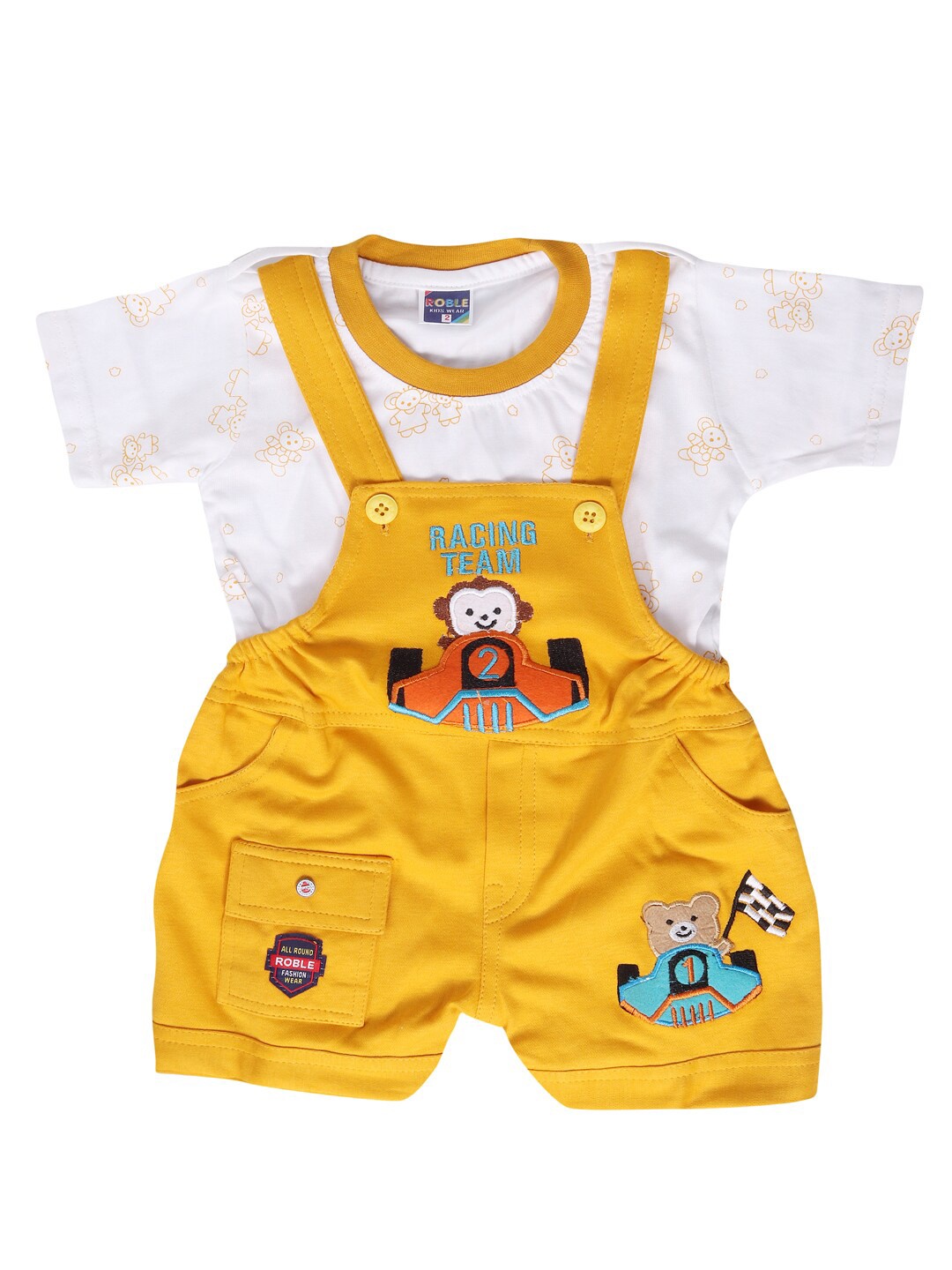 

BAESD Printed Cotton Dungaree With T-Shirt, Yellow