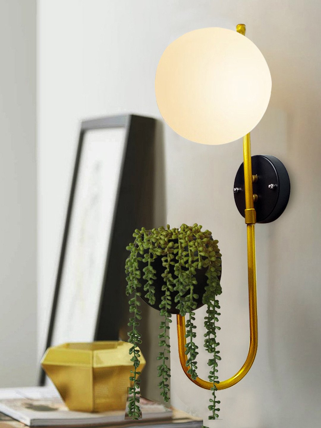 

Homesake Black & White Metal Wall Lamp With Storage Planter