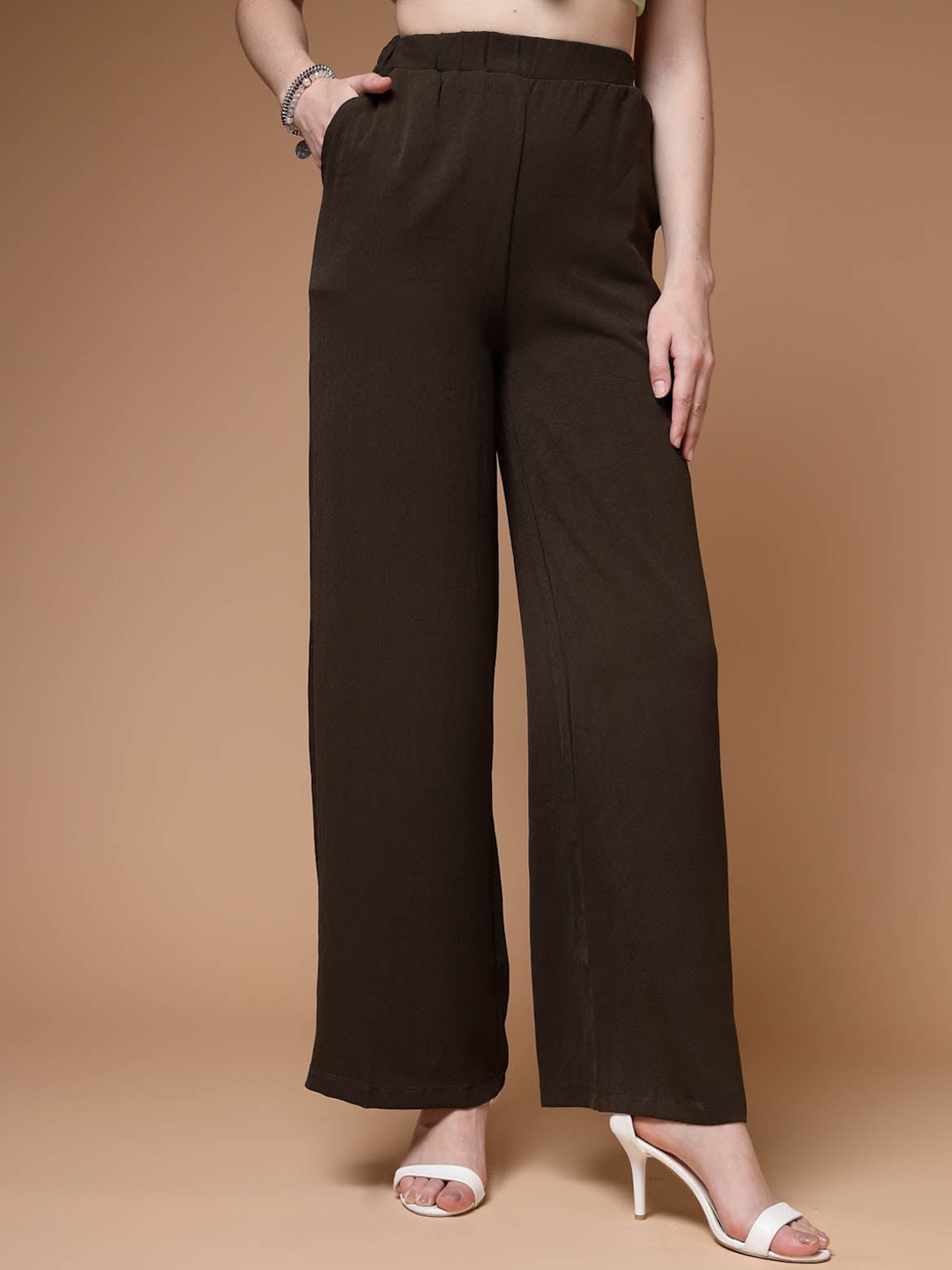 

plusS WORX Women Mid-Rise Parallel Trousers, Brown