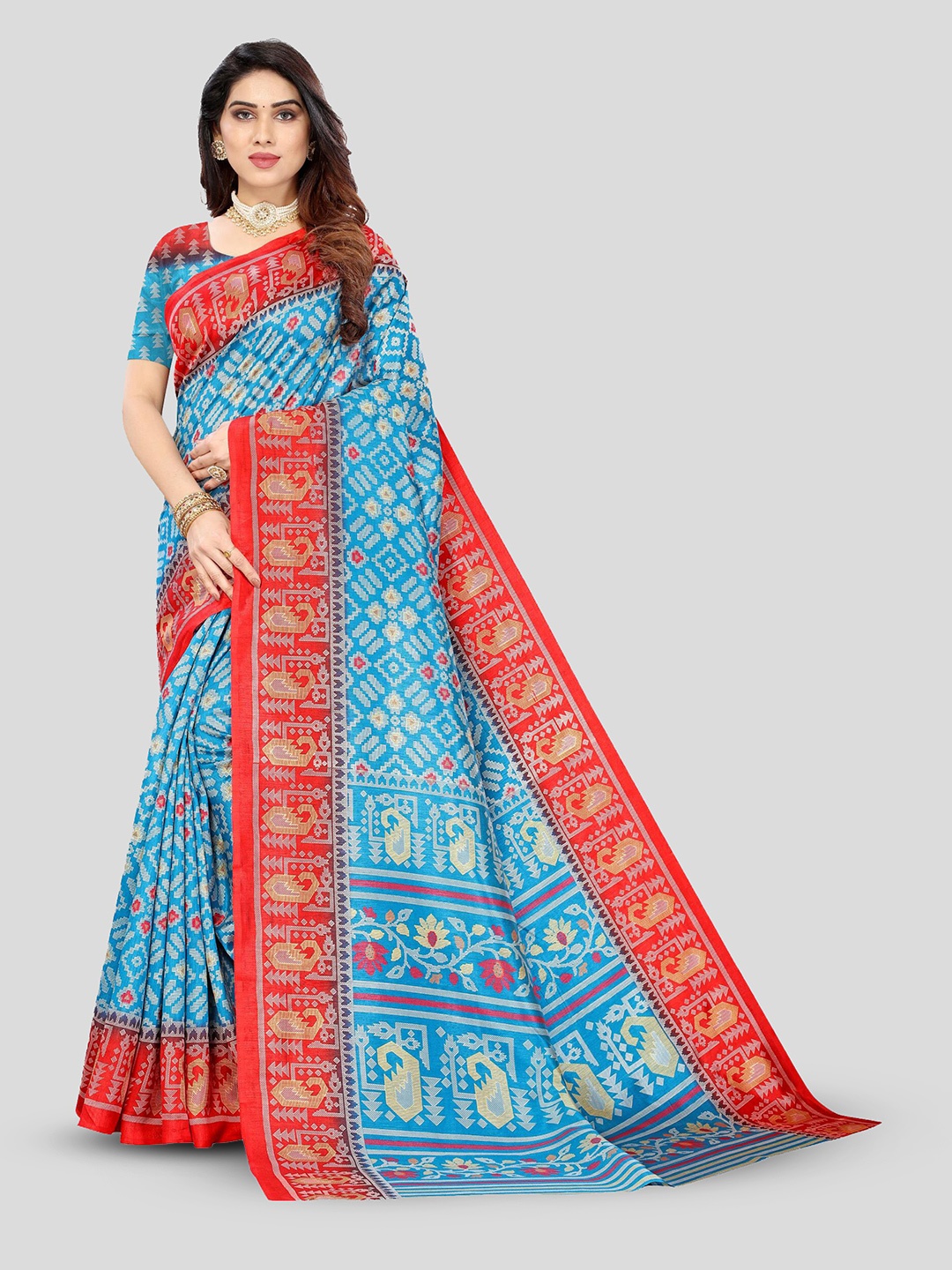 

Fevinaa Geometric Printed Saree, Blue